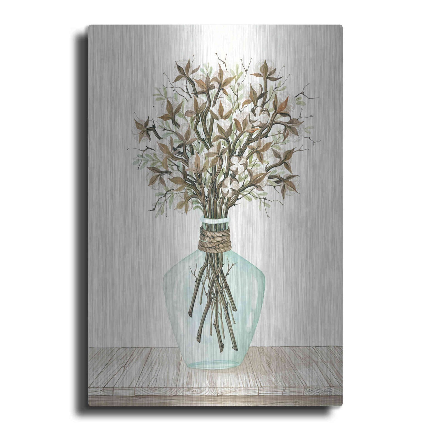Luxe Metal Art 'Cotton Bouquet' by Cindy Jacobs, Metal Wall Art