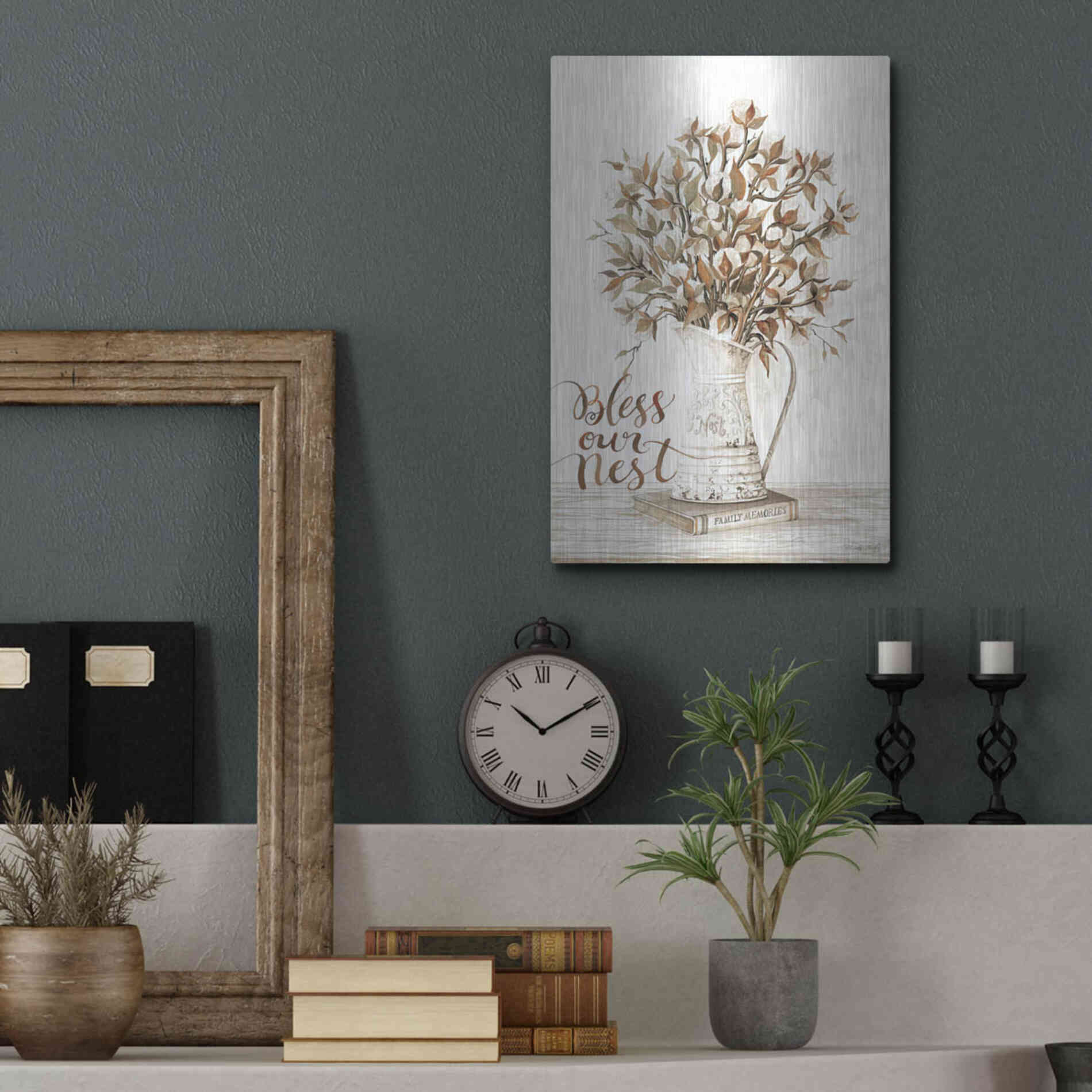 Luxe Metal Art 'Bless Our Nest Cotton Bouquet' by Cindy Jacobs, Metal Wall Art,12x16