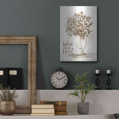 Luxe Metal Art 'Bless Our Nest Cotton Bouquet' by Cindy Jacobs, Metal Wall Art,12x16