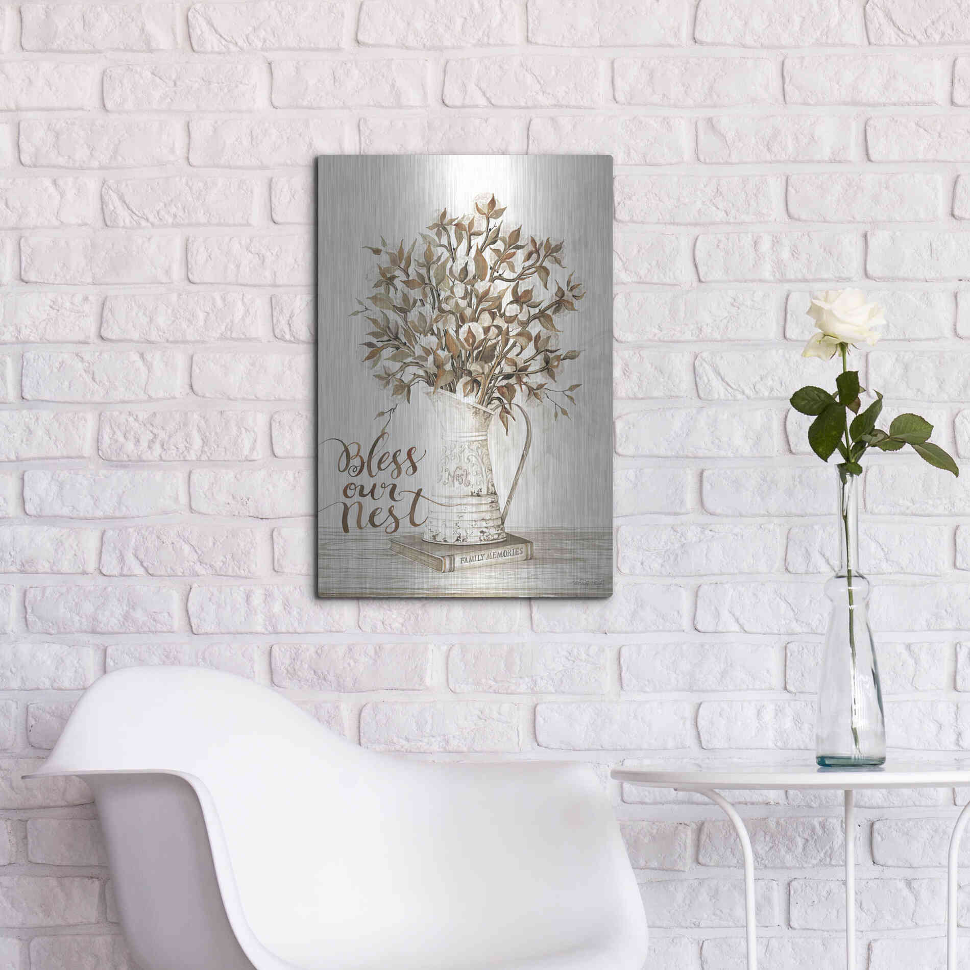 Luxe Metal Art 'Bless Our Nest Cotton Bouquet' by Cindy Jacobs, Metal Wall Art,16x24
