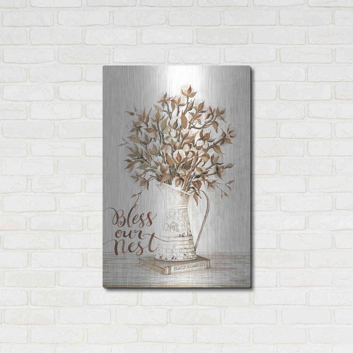 Luxe Metal Art 'Bless Our Nest Cotton Bouquet' by Cindy Jacobs, Metal Wall Art,24x36