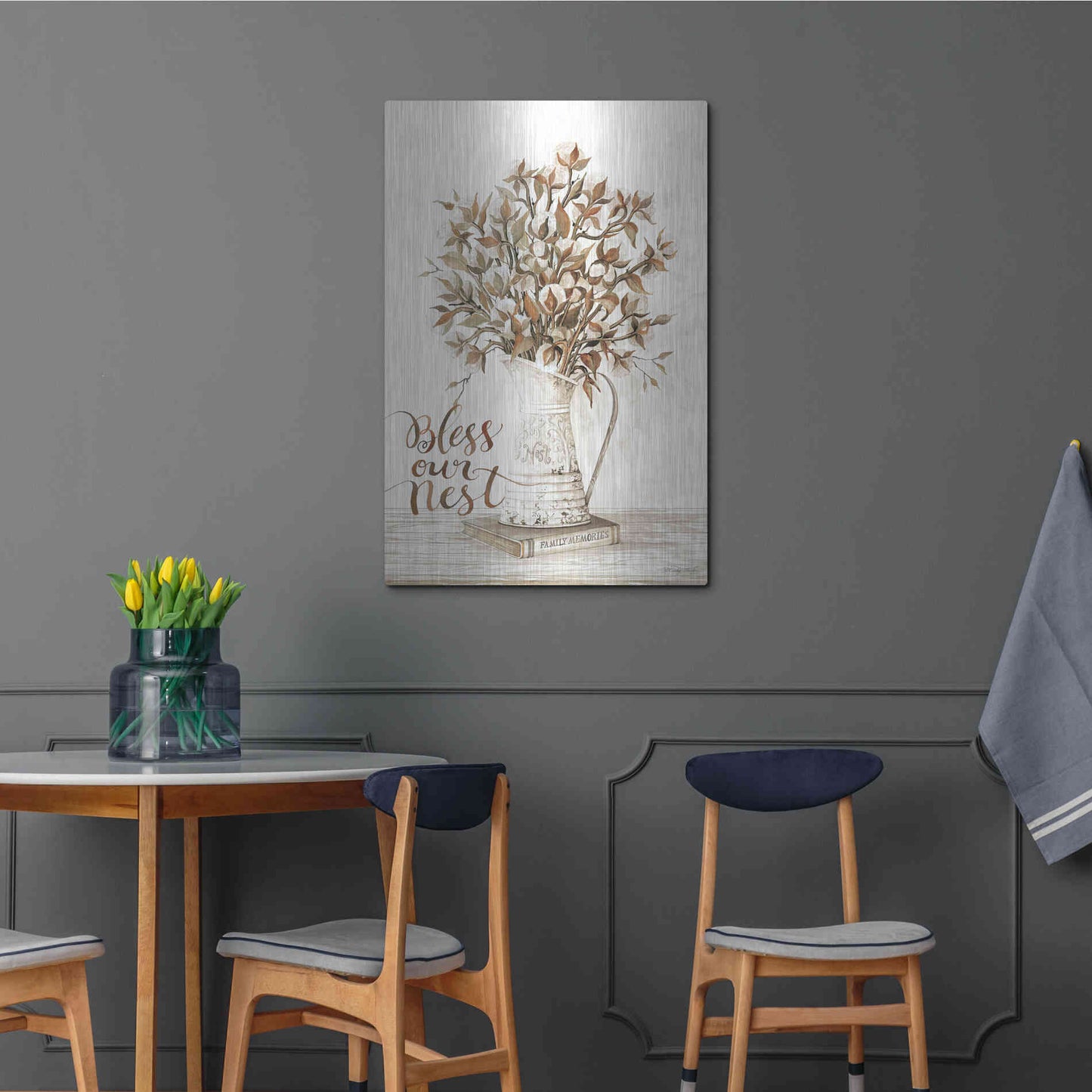 Luxe Metal Art 'Bless Our Nest Cotton Bouquet' by Cindy Jacobs, Metal Wall Art,24x36
