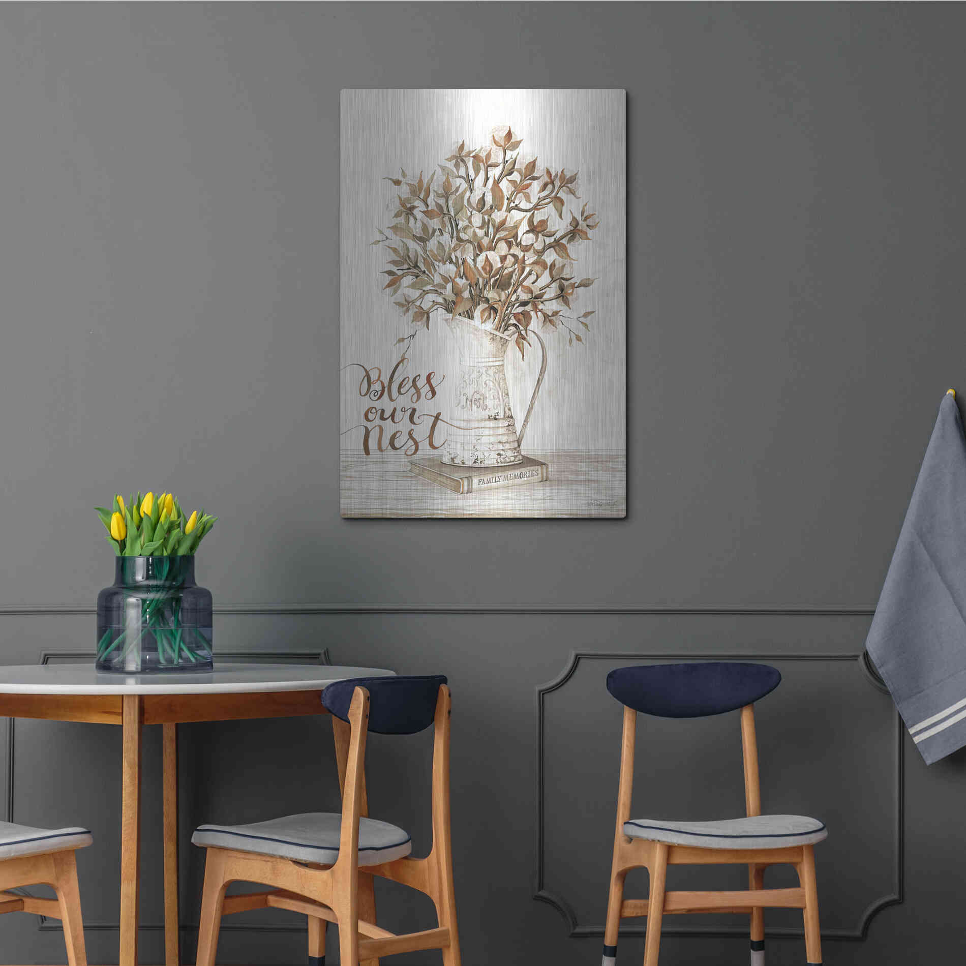 Luxe Metal Art 'Bless Our Nest Cotton Bouquet' by Cindy Jacobs, Metal Wall Art,24x36