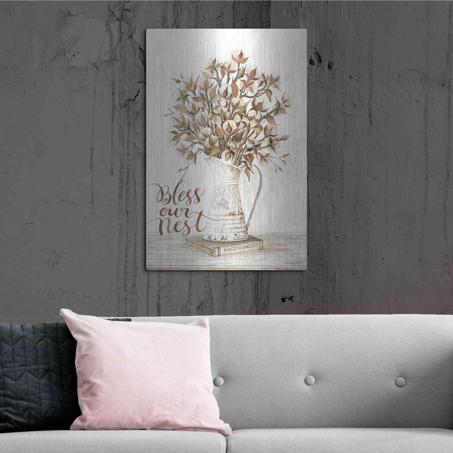 Luxe Metal Art 'Bless Our Nest Cotton Bouquet' by Cindy Jacobs, Metal Wall Art,24x36