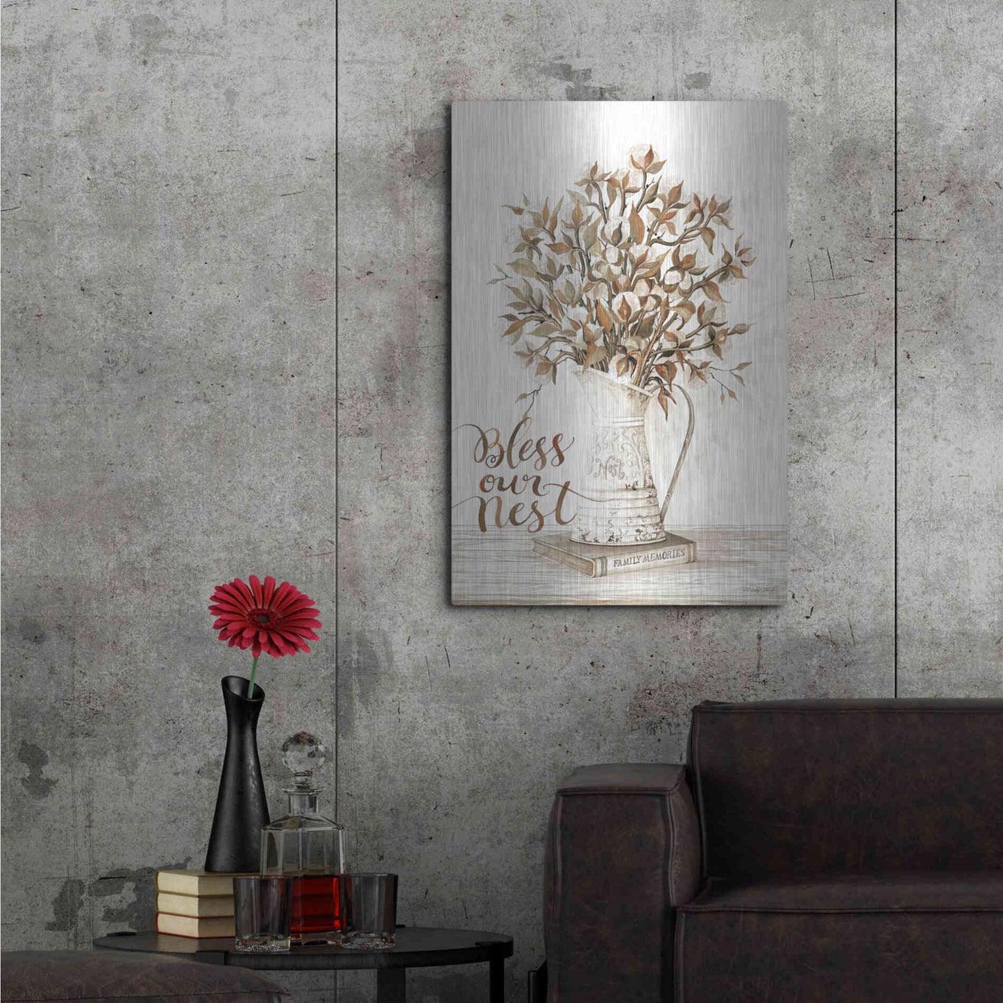 Luxe Metal Art 'Bless Our Nest Cotton Bouquet' by Cindy Jacobs, Metal Wall Art,24x36