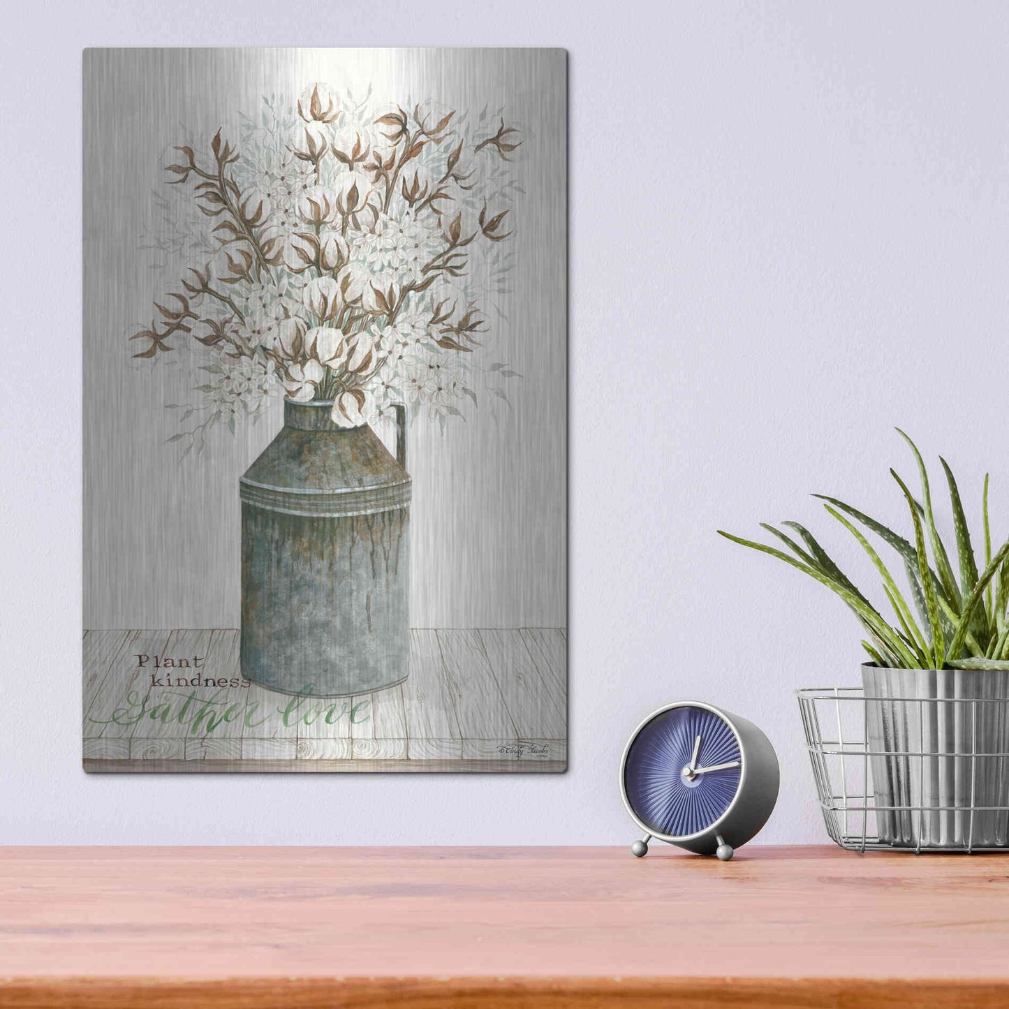 Luxe Metal Art 'Gather Love Cotton Bouquet' by Cindy Jacobs, Metal Wall Art,12x16