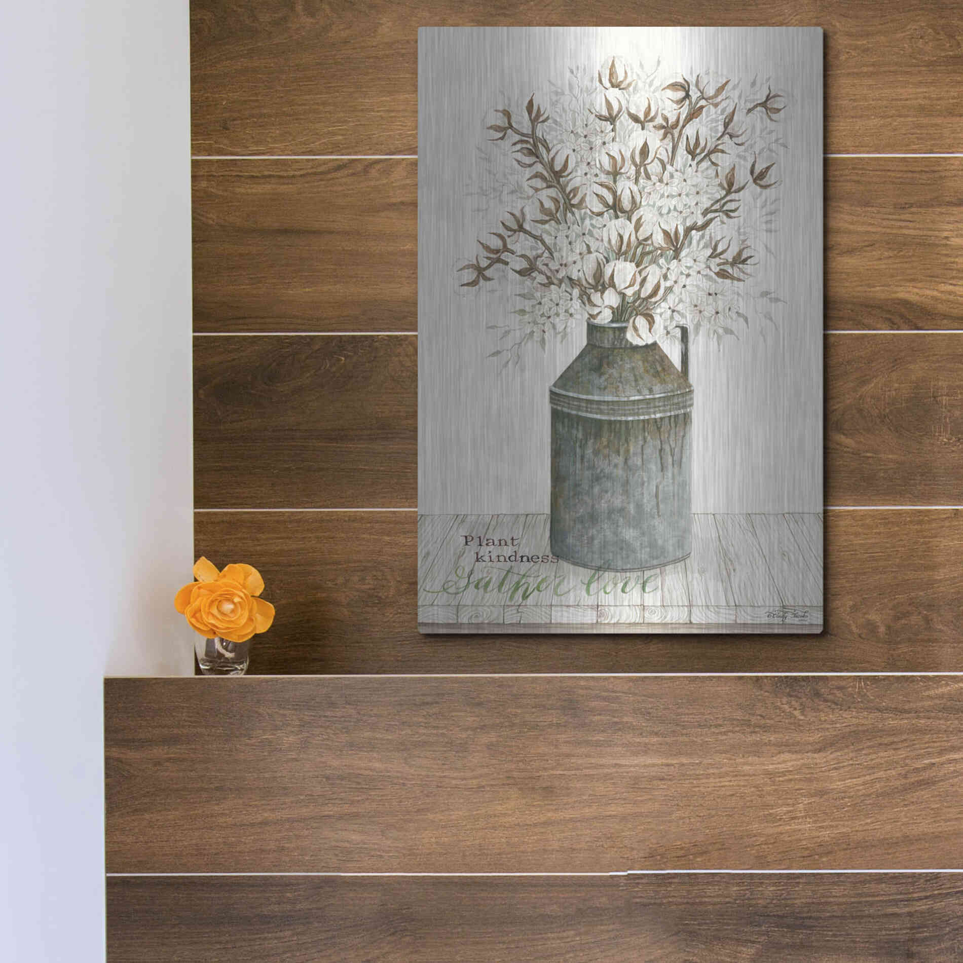 Luxe Metal Art 'Gather Love Cotton Bouquet' by Cindy Jacobs, Metal Wall Art,12x16