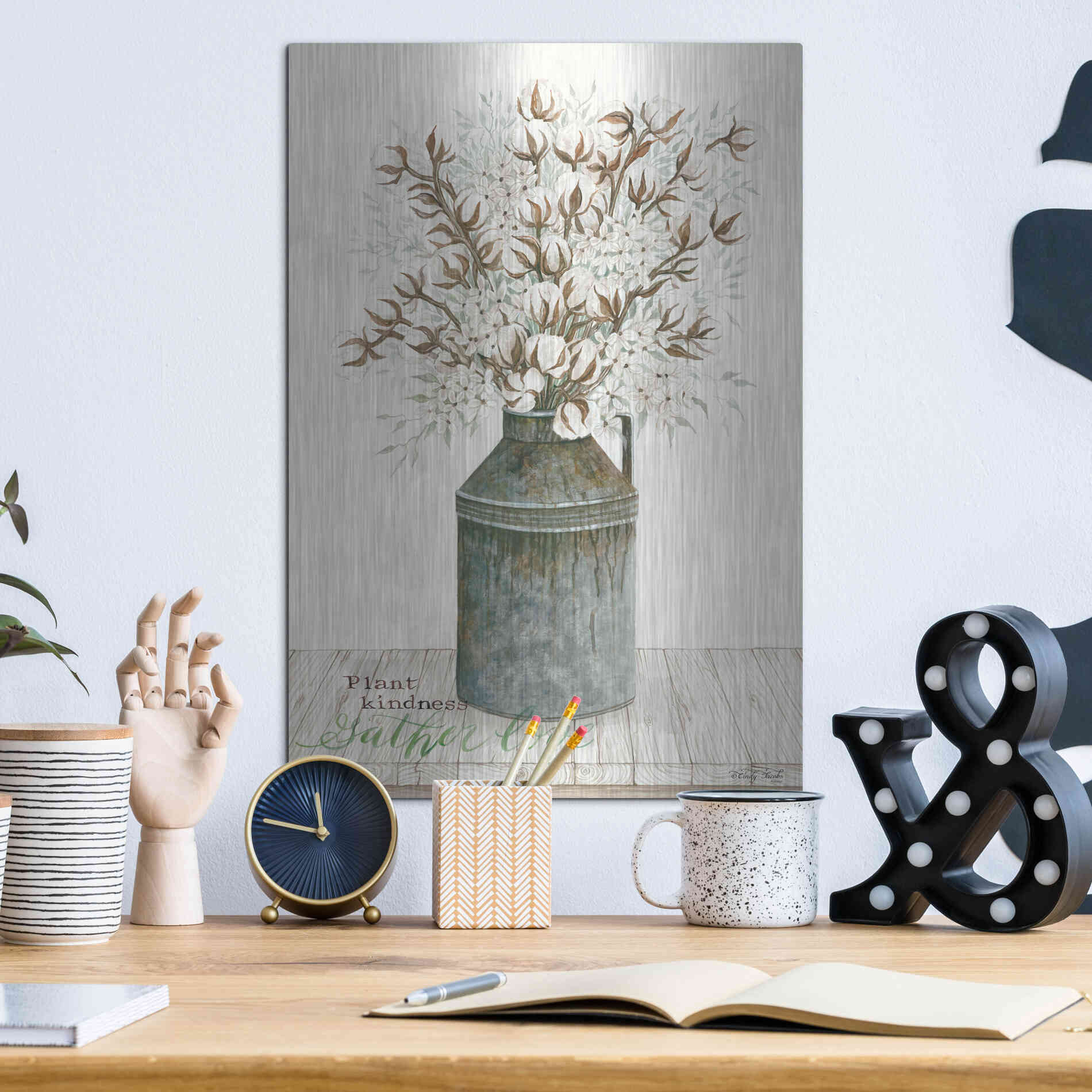 Luxe Metal Art 'Gather Love Cotton Bouquet' by Cindy Jacobs, Metal Wall Art,12x16