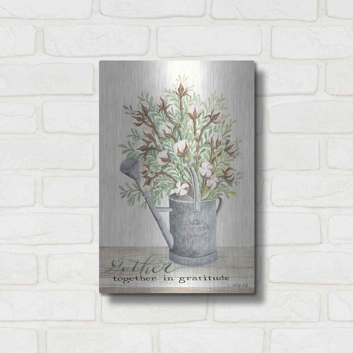 Luxe Metal Art 'Gather Together Cotton Bouquet' by Cindy Jacobs, Metal Wall Art,12x16