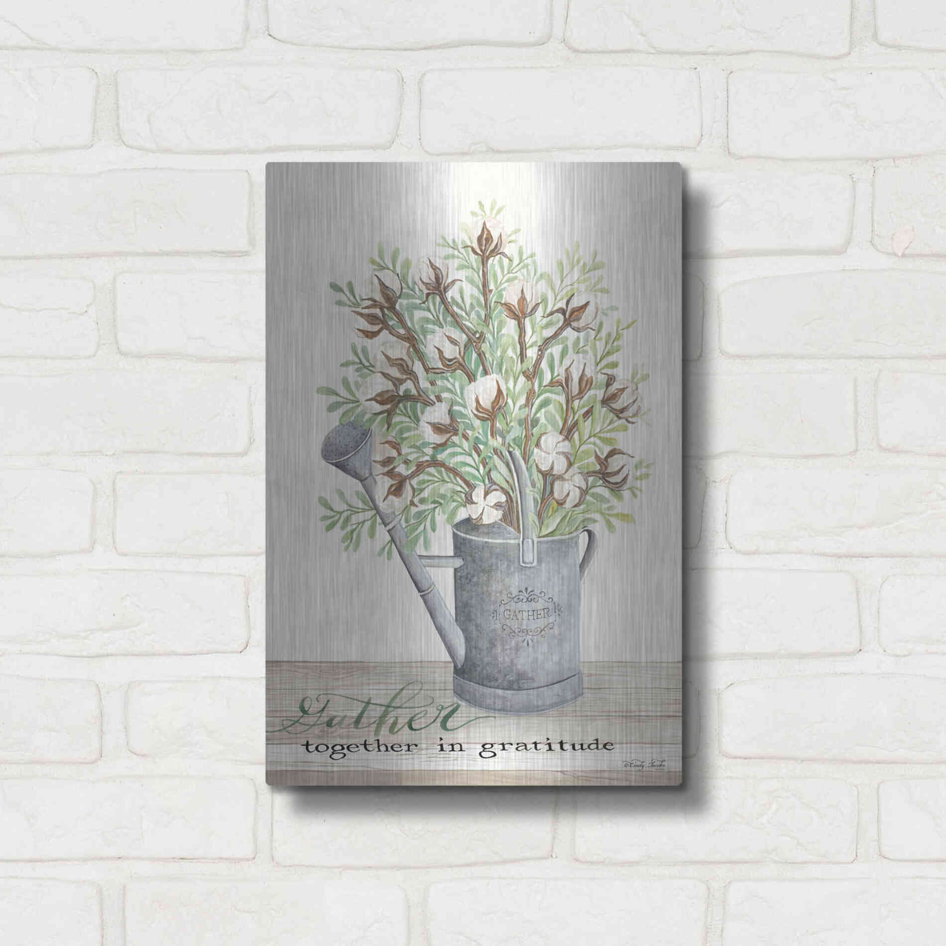 Luxe Metal Art 'Gather Together Cotton Bouquet' by Cindy Jacobs, Metal Wall Art,12x16