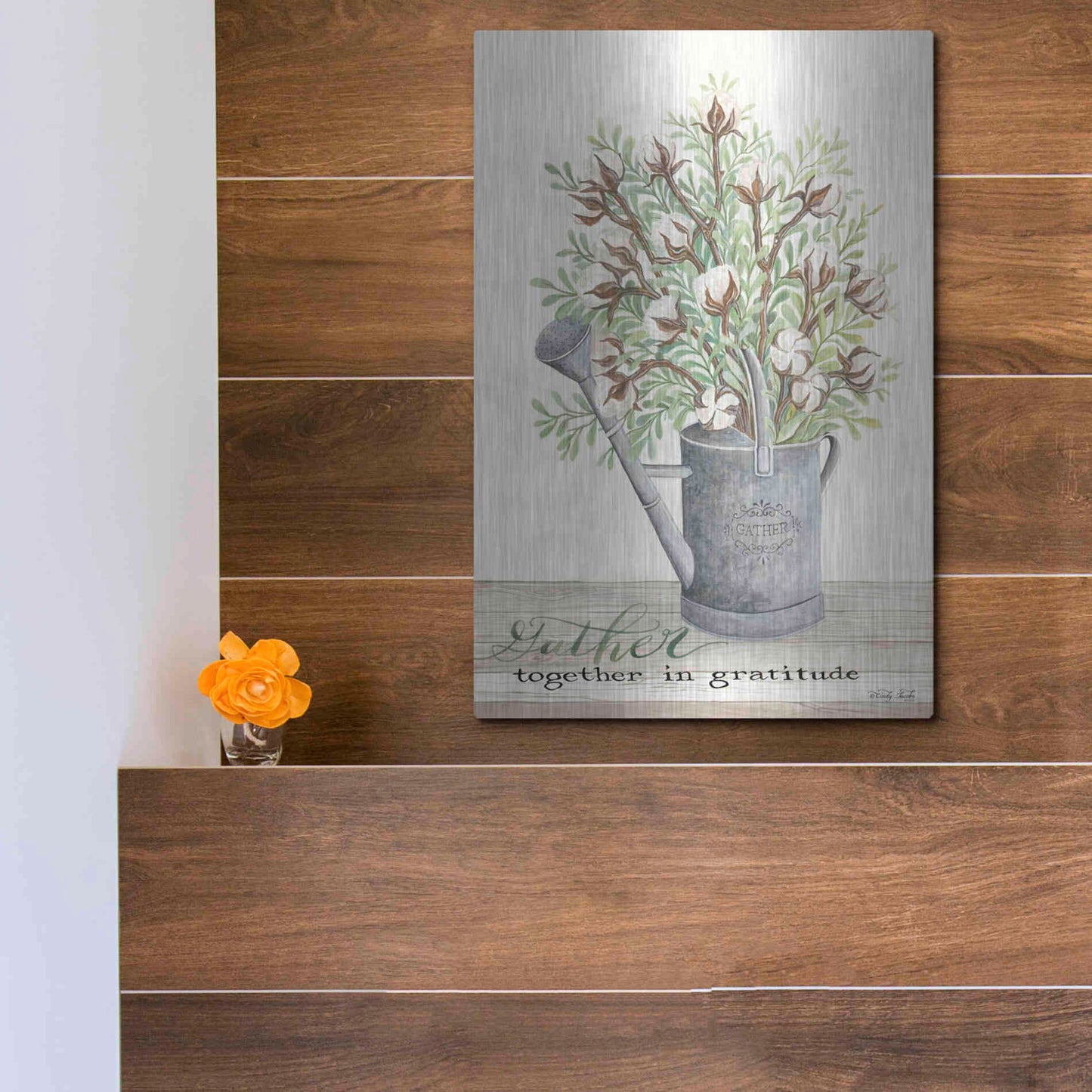 Luxe Metal Art 'Gather Together Cotton Bouquet' by Cindy Jacobs, Metal Wall Art,12x16