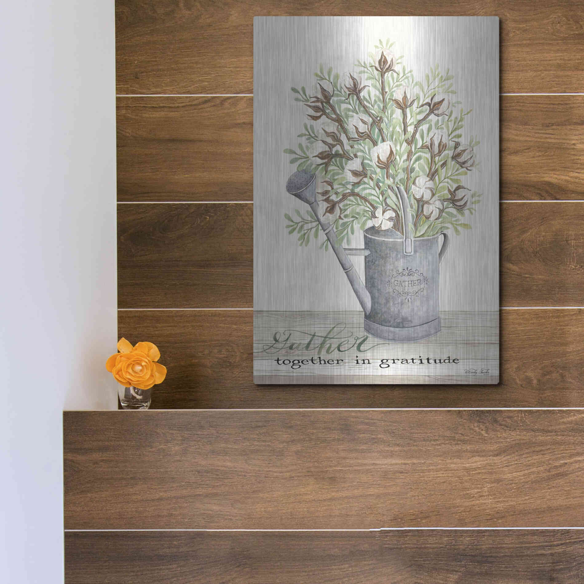 Luxe Metal Art 'Gather Together Cotton Bouquet' by Cindy Jacobs, Metal Wall Art,12x16