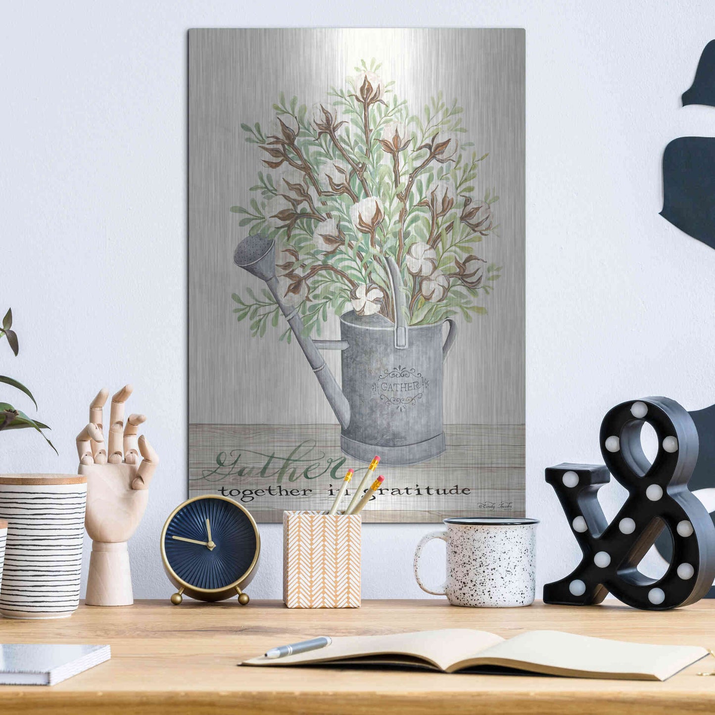 Luxe Metal Art 'Gather Together Cotton Bouquet' by Cindy Jacobs, Metal Wall Art,12x16