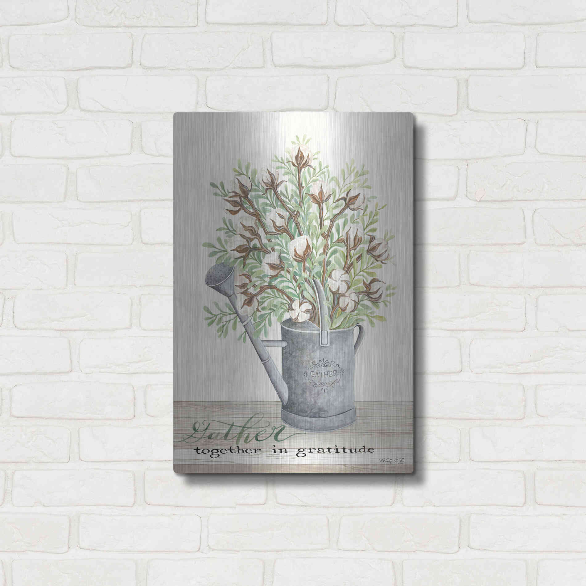 Luxe Metal Art 'Gather Together Cotton Bouquet' by Cindy Jacobs, Metal Wall Art,16x24