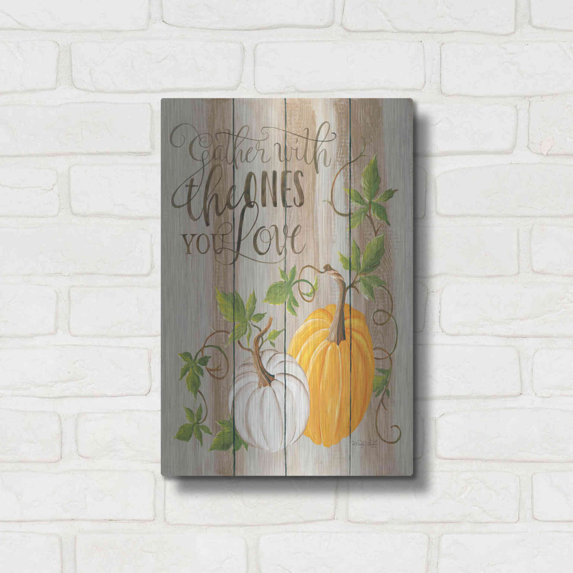 Luxe Metal Art 'Gather Pumpkins' by Cindy Jacobs, Metal Wall Art,12x16