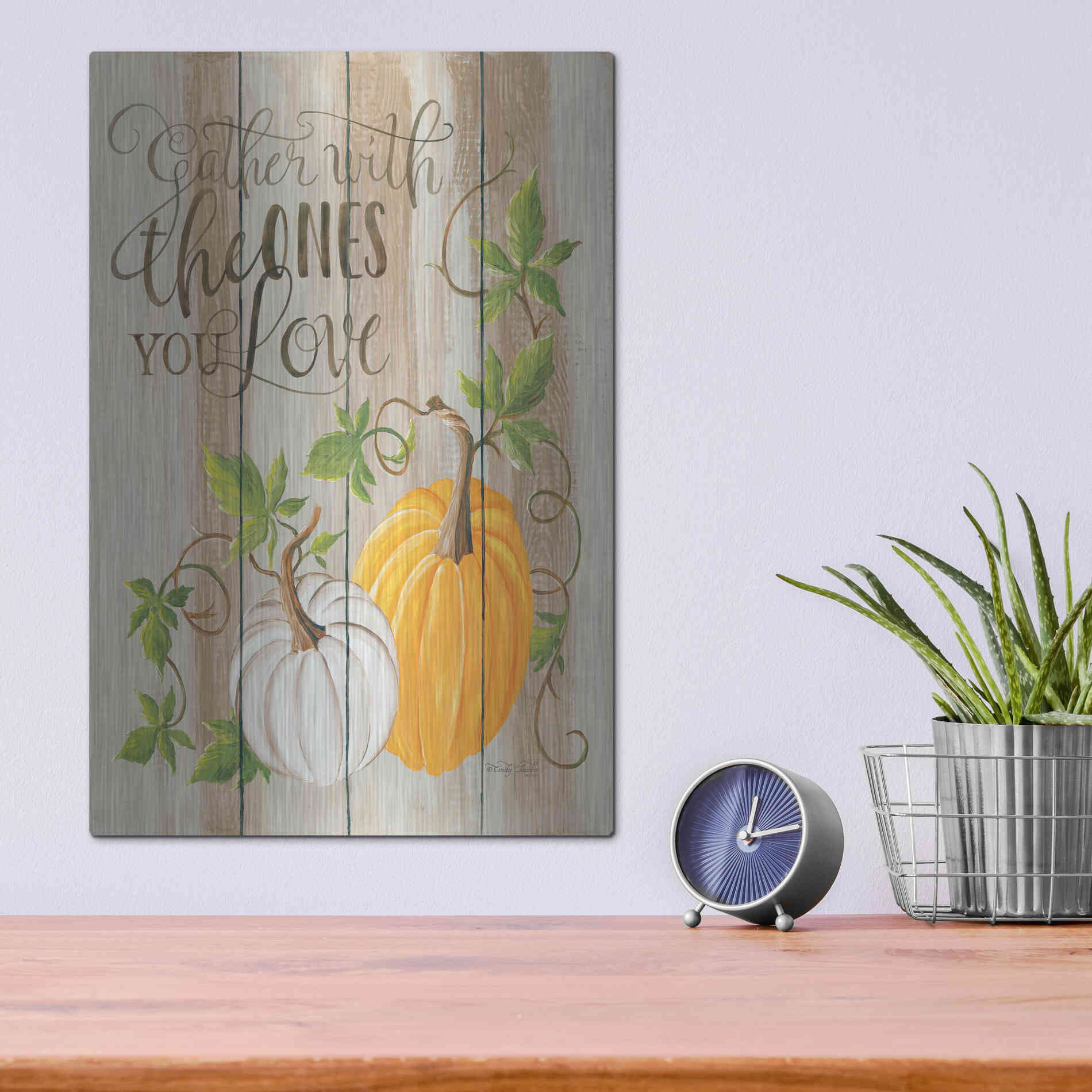 Luxe Metal Art 'Gather Pumpkins' by Cindy Jacobs, Metal Wall Art,12x16