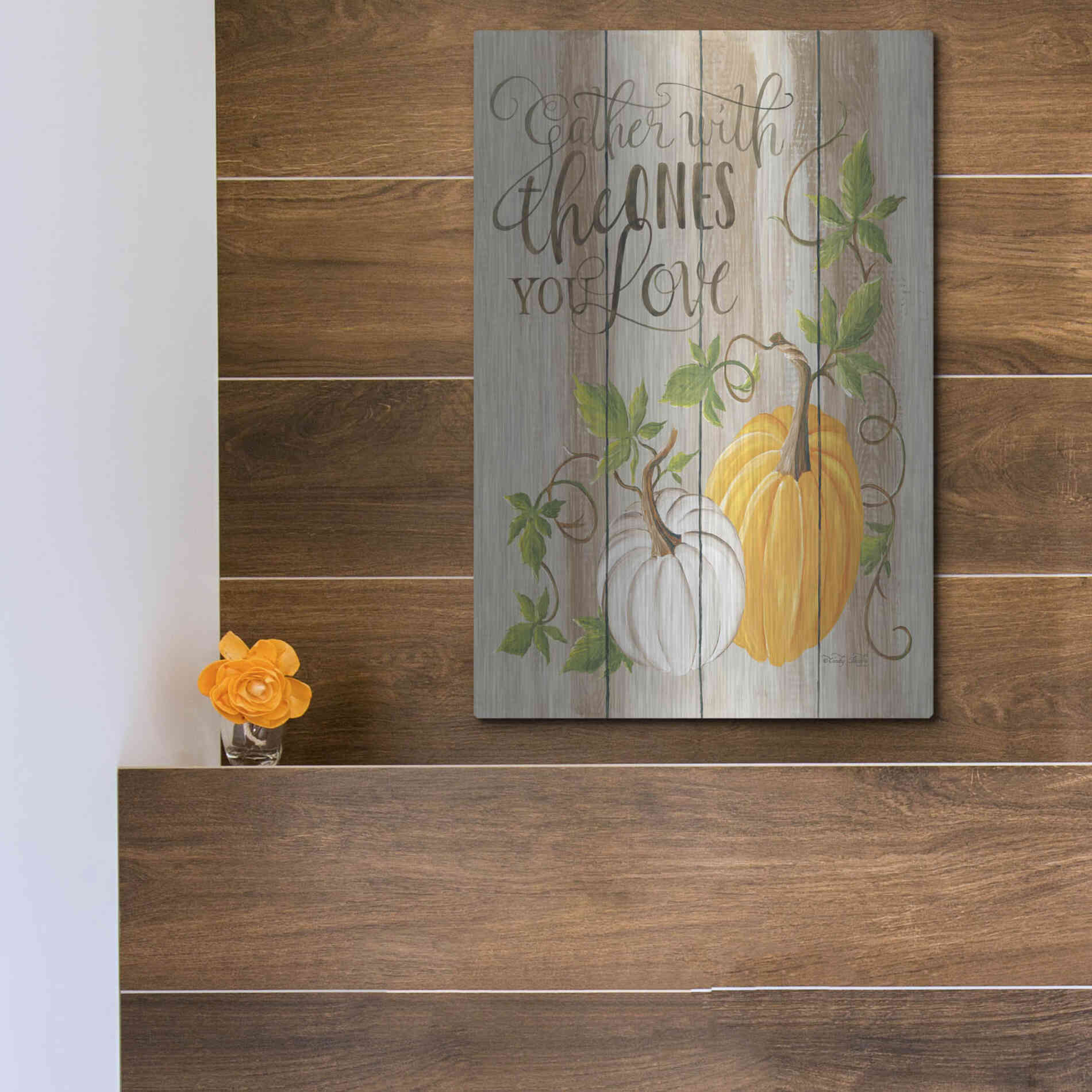Luxe Metal Art 'Gather Pumpkins' by Cindy Jacobs, Metal Wall Art,12x16