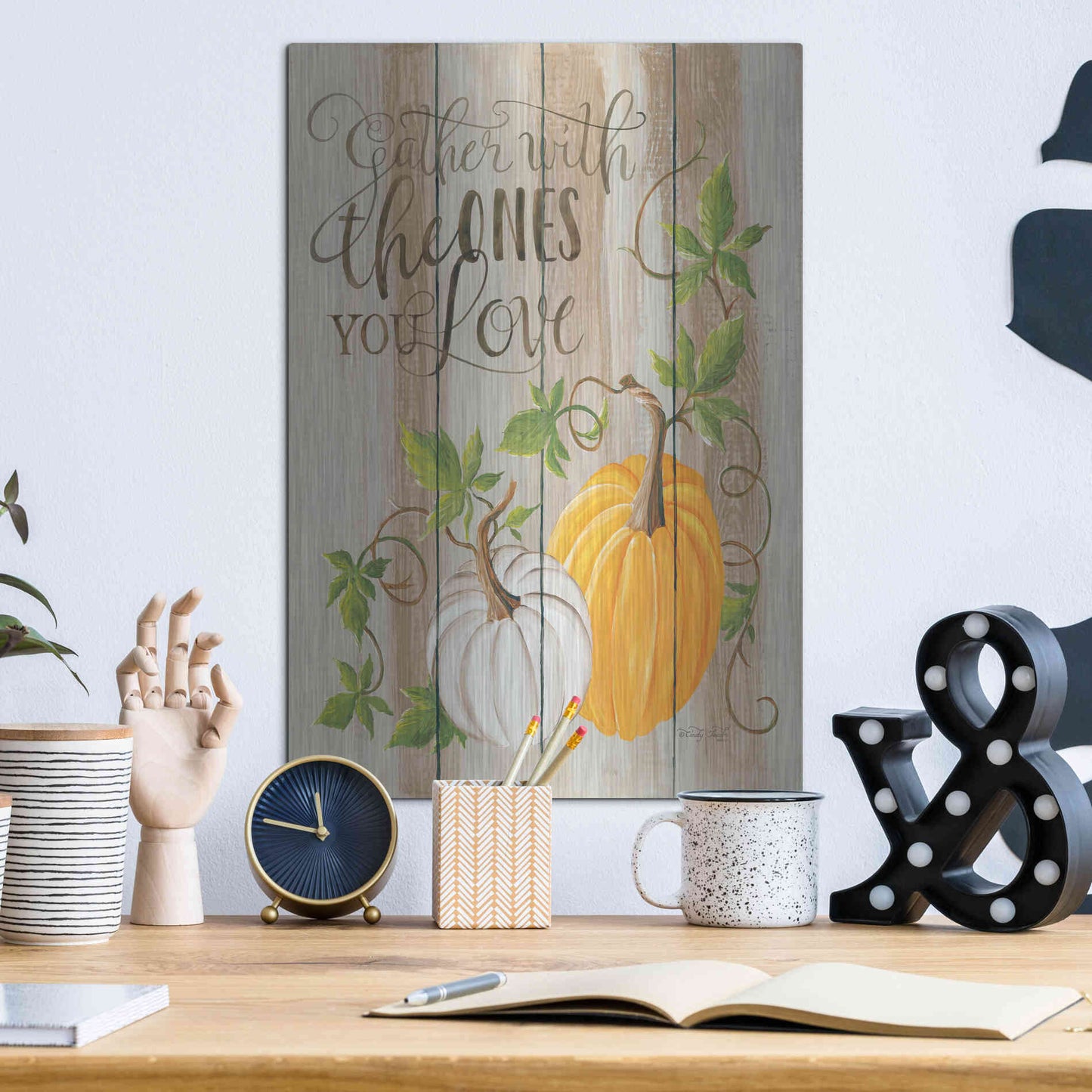 Luxe Metal Art 'Gather Pumpkins' by Cindy Jacobs, Metal Wall Art,12x16