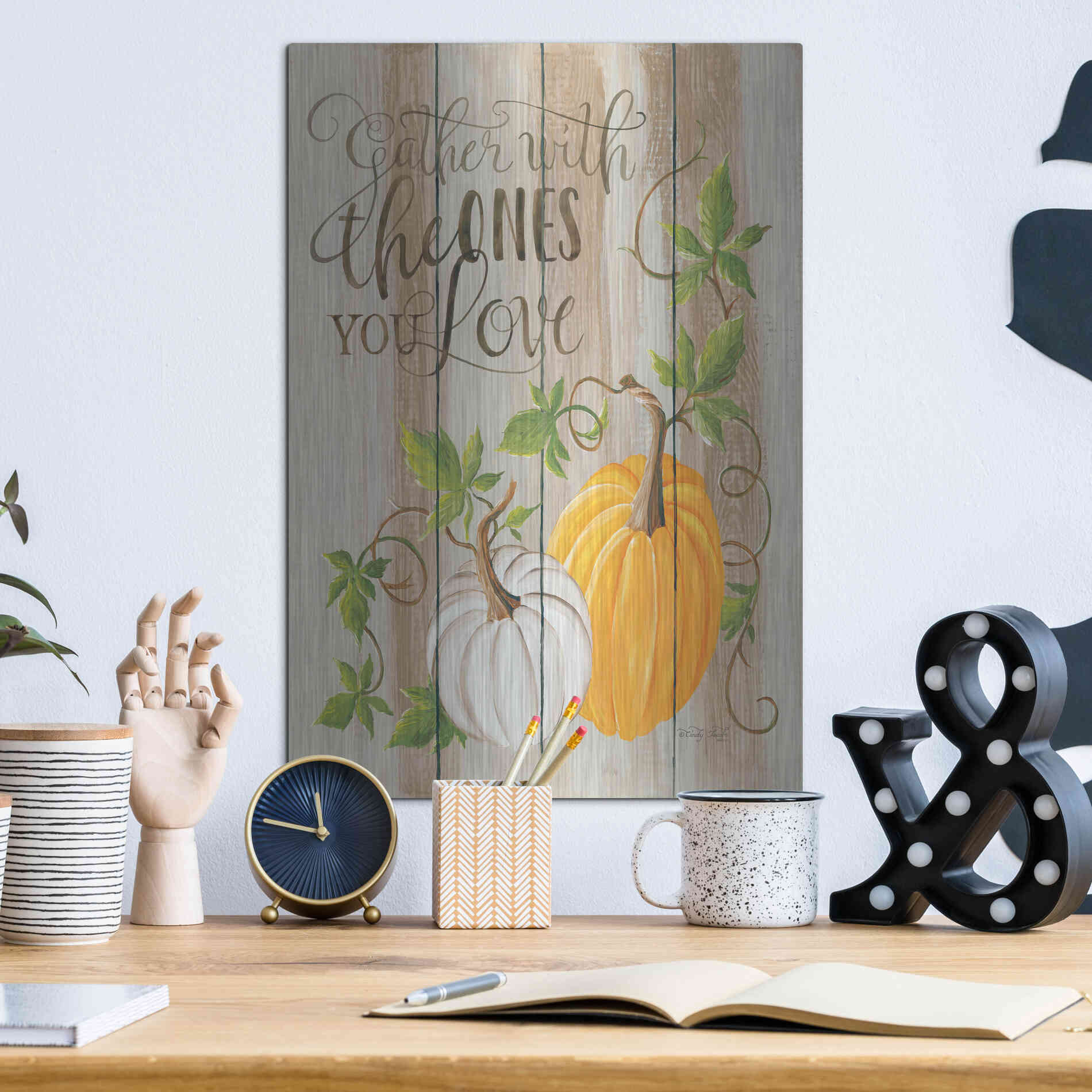 Luxe Metal Art 'Gather Pumpkins' by Cindy Jacobs, Metal Wall Art,12x16