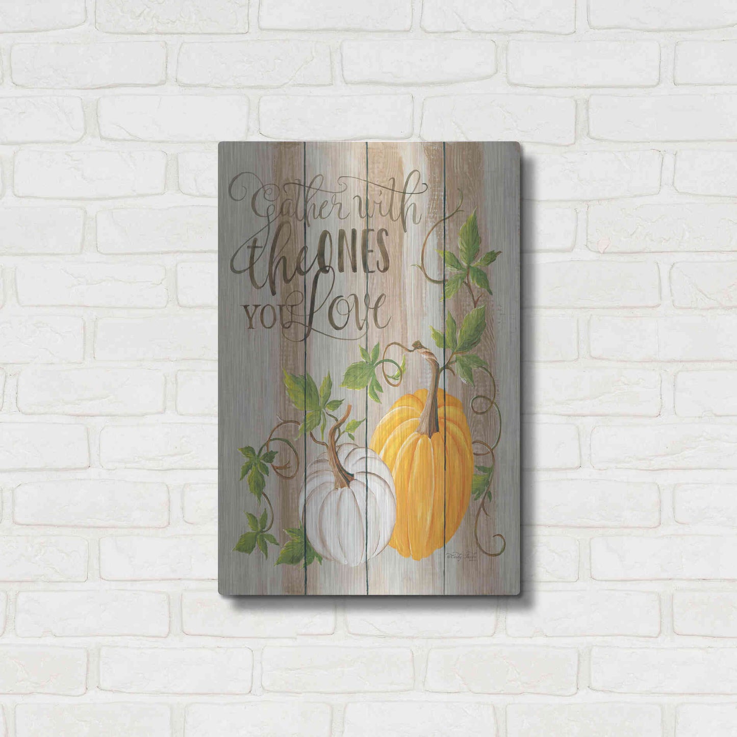 Luxe Metal Art 'Gather Pumpkins' by Cindy Jacobs, Metal Wall Art,16x24
