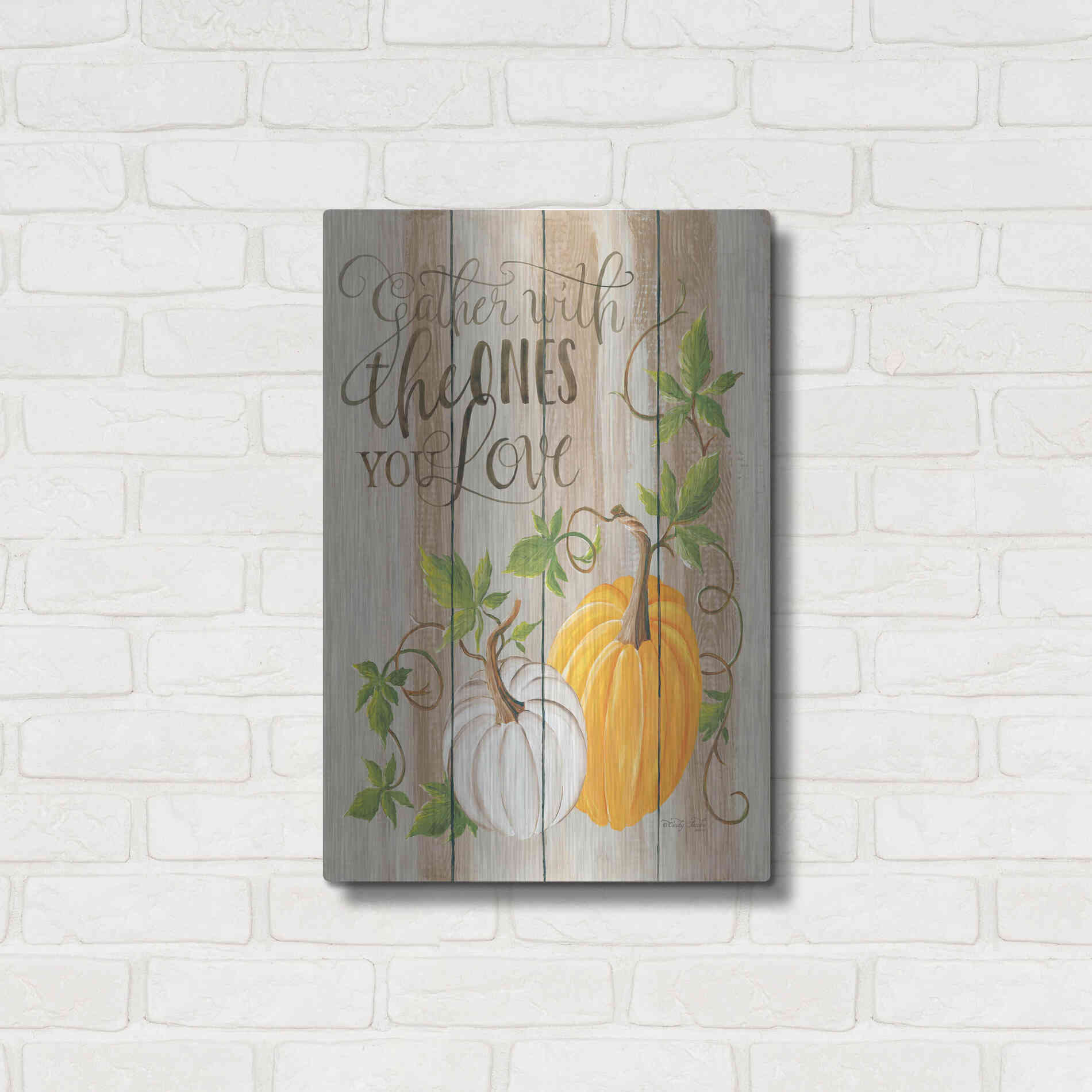 Luxe Metal Art 'Gather Pumpkins' by Cindy Jacobs, Metal Wall Art,16x24