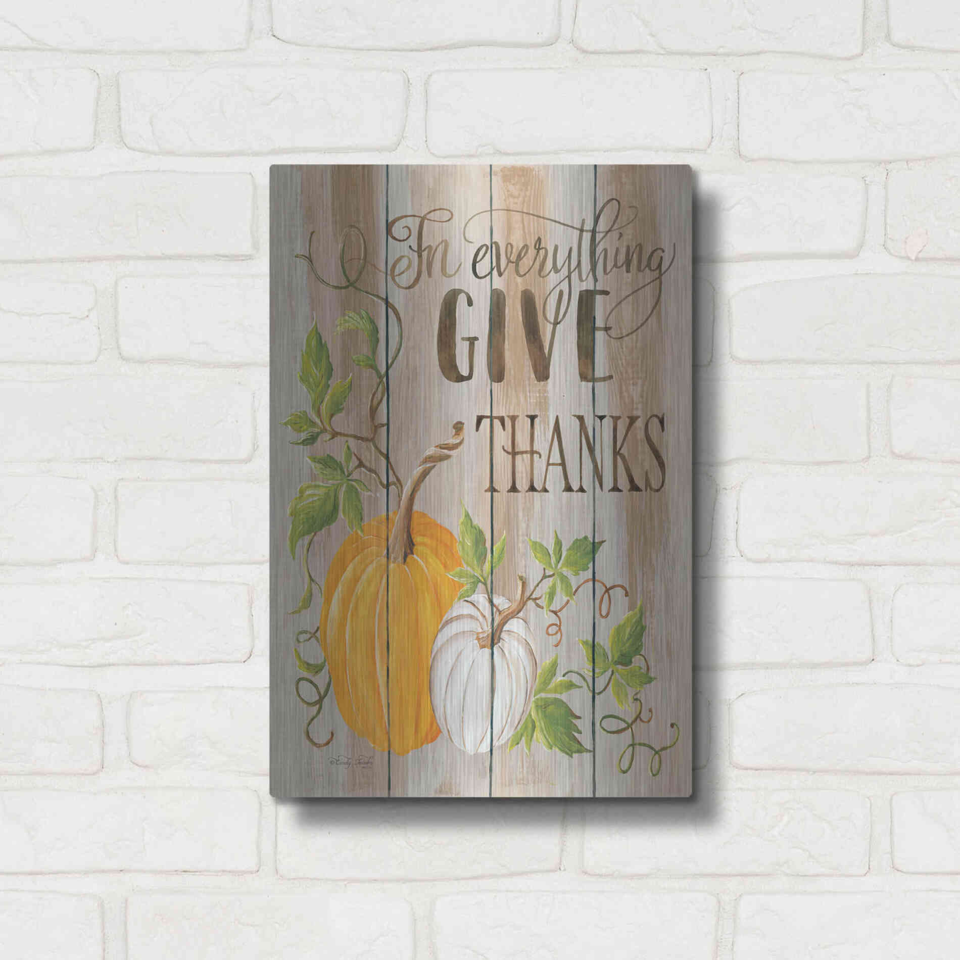 Luxe Metal Art 'For Everything Give Thanks' by Cindy Jacobs, Metal Wall Art,12x16