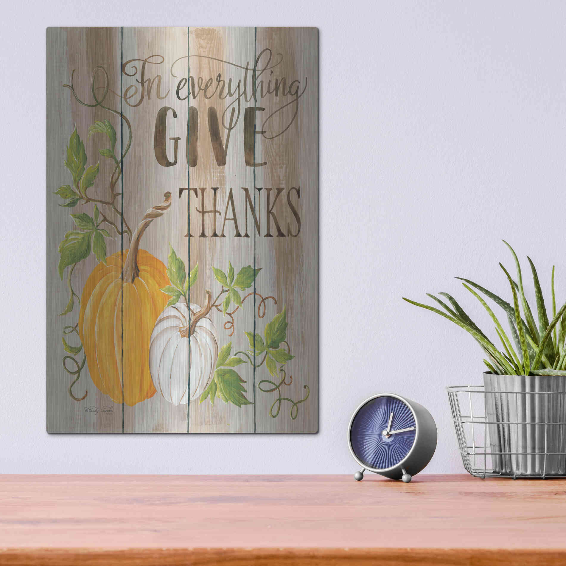 Luxe Metal Art 'For Everything Give Thanks' by Cindy Jacobs, Metal Wall Art,12x16