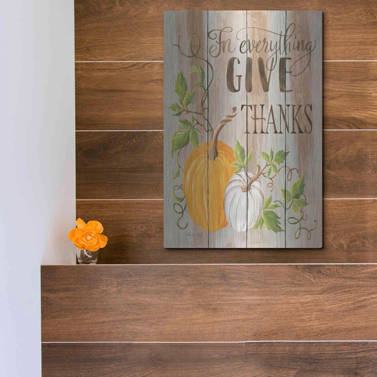 Luxe Metal Art 'For Everything Give Thanks' by Cindy Jacobs, Metal Wall Art,12x16