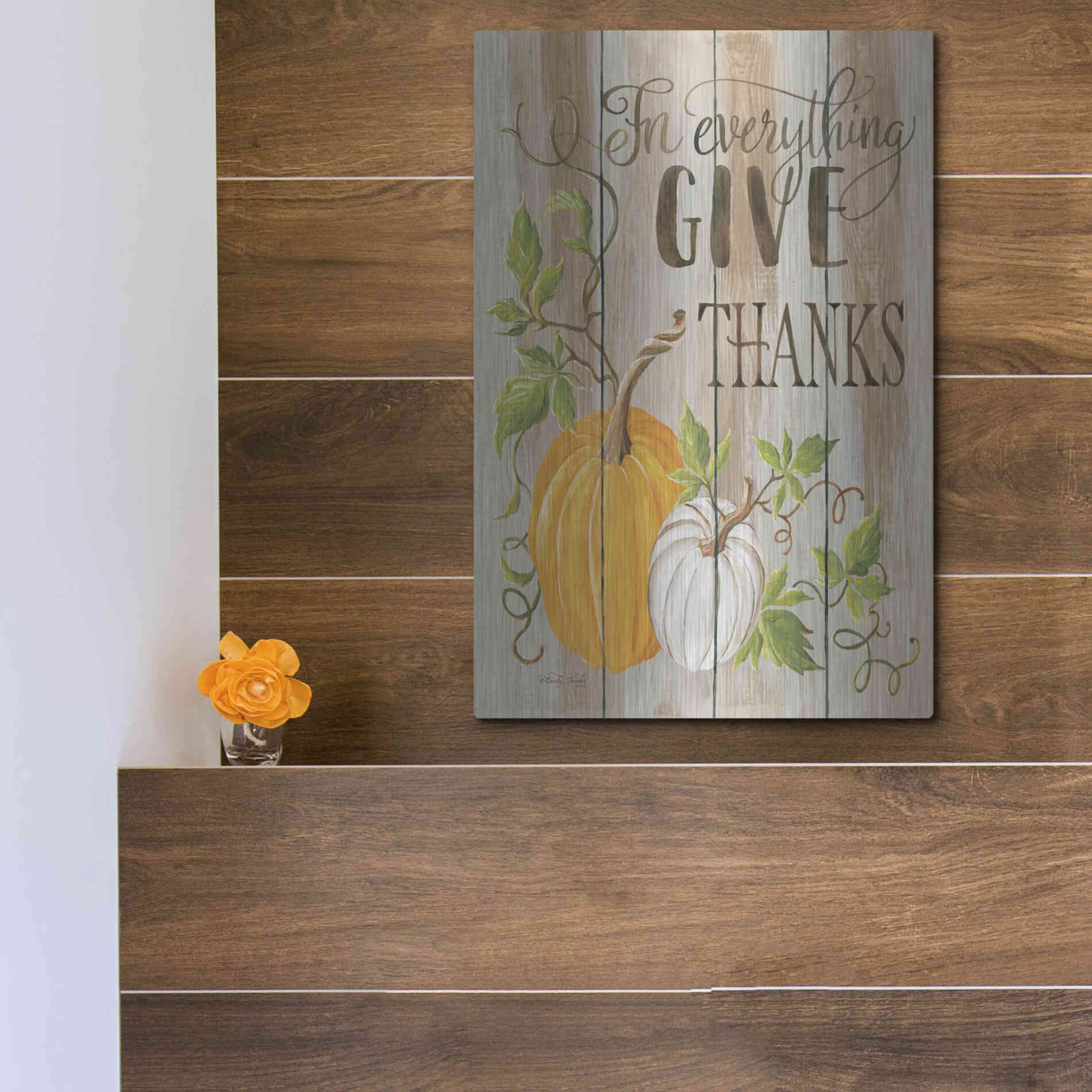 Luxe Metal Art 'For Everything Give Thanks' by Cindy Jacobs, Metal Wall Art,12x16