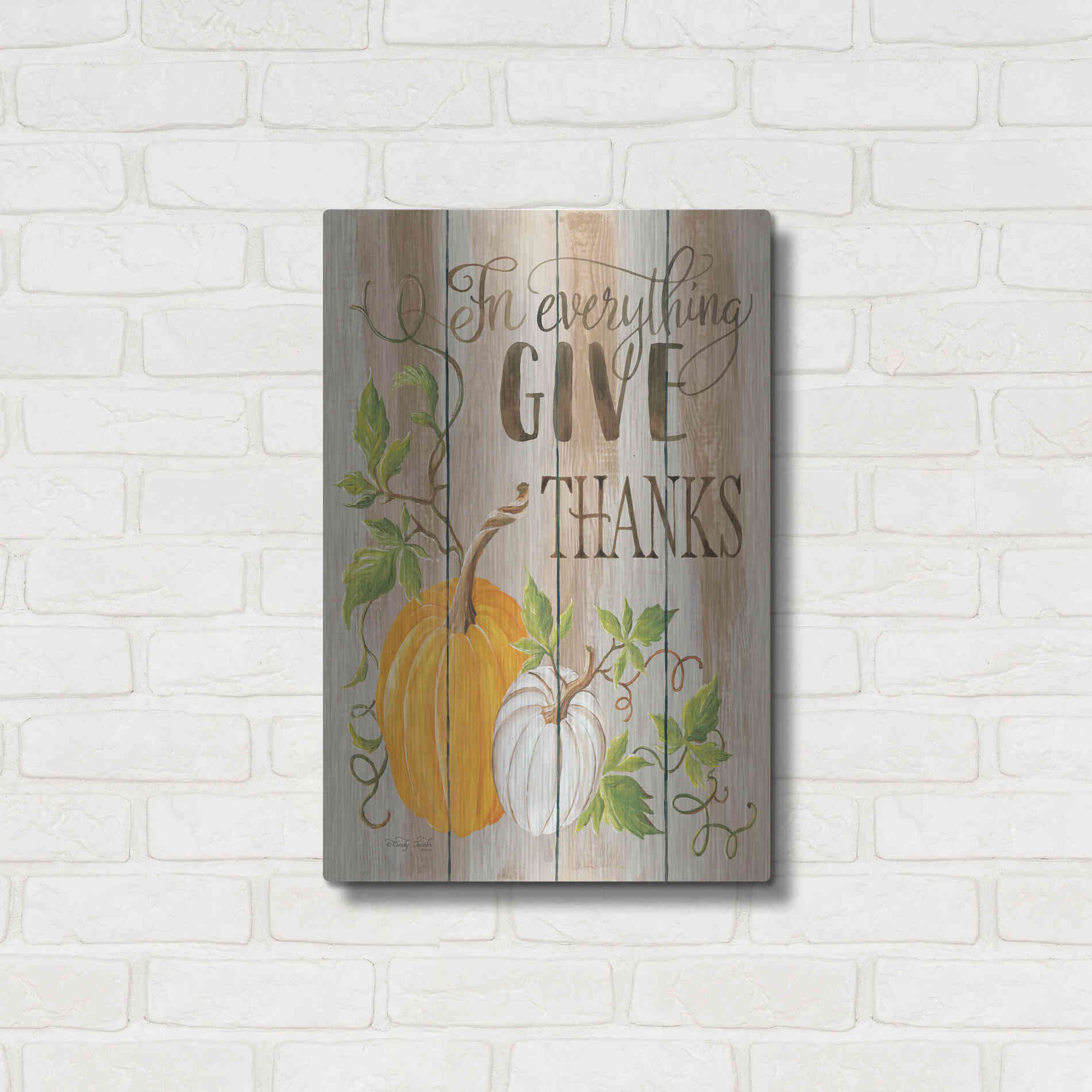 Luxe Metal Art 'For Everything Give Thanks' by Cindy Jacobs, Metal Wall Art,16x24
