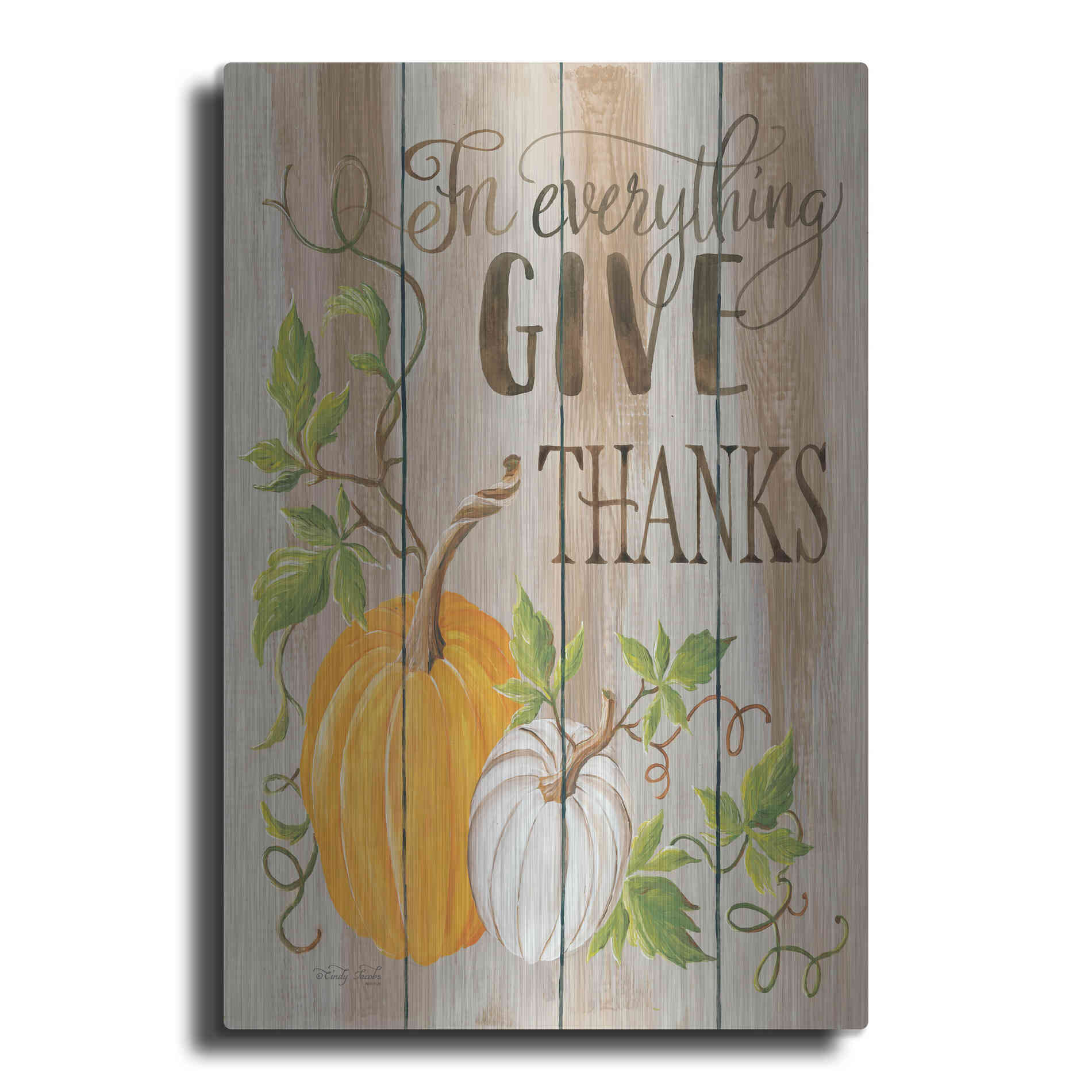 Luxe Metal Art 'For Everything Give Thanks' by Cindy Jacobs, Metal Wall Art