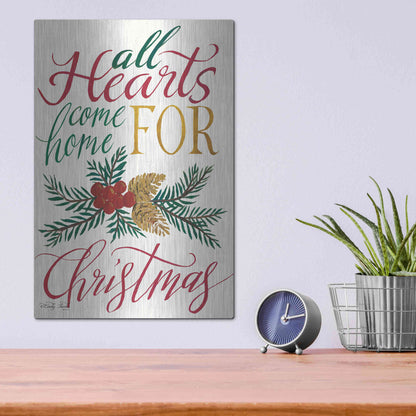 Luxe Metal Art 'All Hearts Come Home For Christmas' by Cindy Jacobs, Metal Wall Art,12x16
