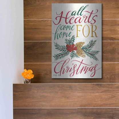 Luxe Metal Art 'All Hearts Come Home For Christmas' by Cindy Jacobs, Metal Wall Art,12x16