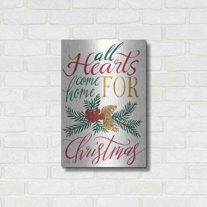 Luxe Metal Art 'All Hearts Come Home For Christmas' by Cindy Jacobs, Metal Wall Art,16x24