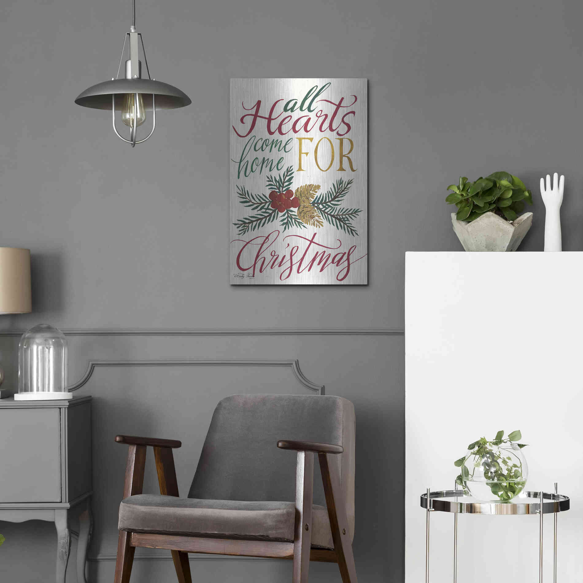 Luxe Metal Art 'All Hearts Come Home For Christmas' by Cindy Jacobs, Metal Wall Art,16x24