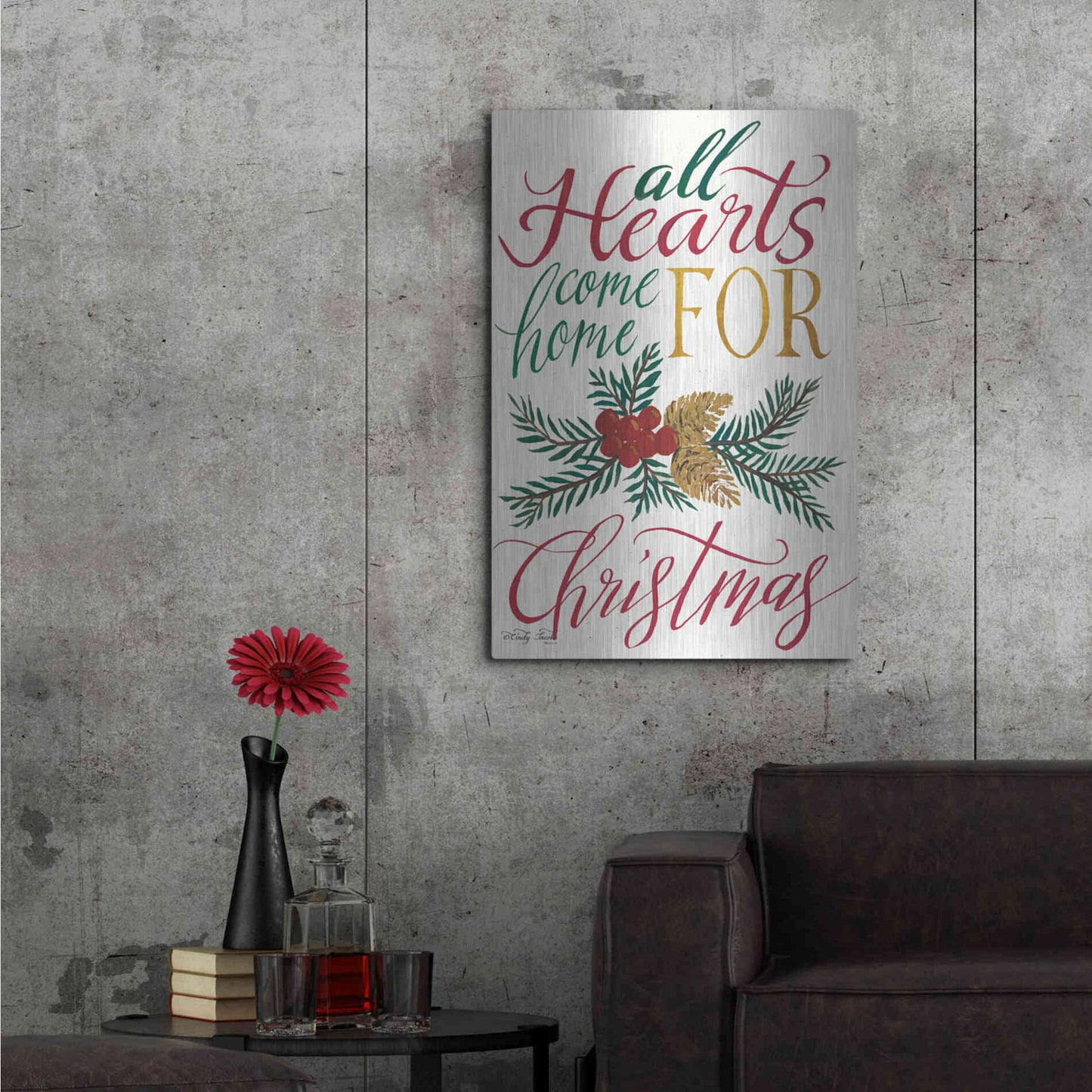 Luxe Metal Art 'All Hearts Come Home For Christmas' by Cindy Jacobs, Metal Wall Art,24x36