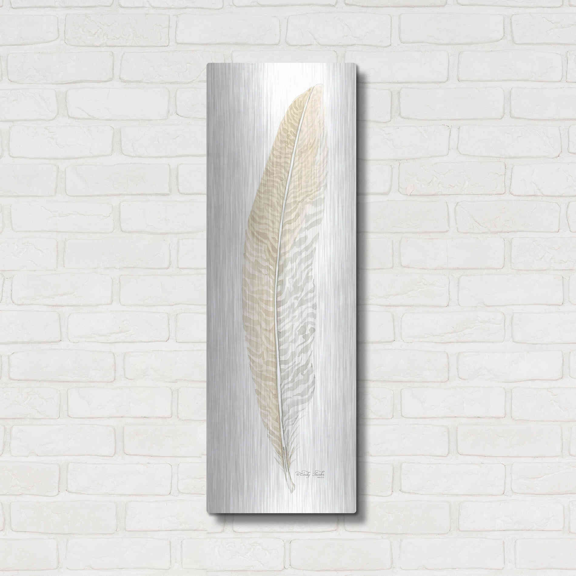 Luxe Metal Art 'Tonal Feather I' by Cindy Jacobs, Metal Wall Art,12x36
