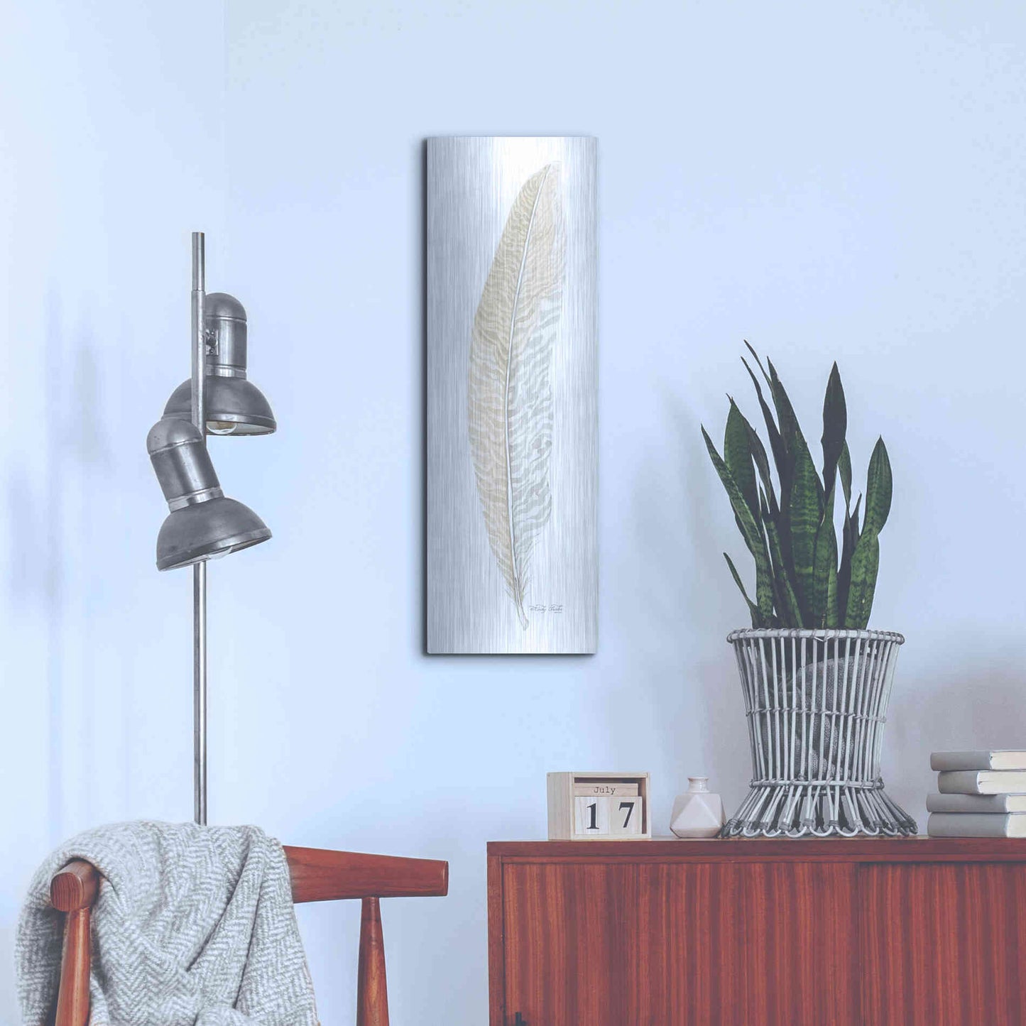 Luxe Metal Art 'Tonal Feather I' by Cindy Jacobs, Metal Wall Art,12x36