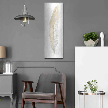 Luxe Metal Art 'Tonal Feather I' by Cindy Jacobs, Metal Wall Art,12x36