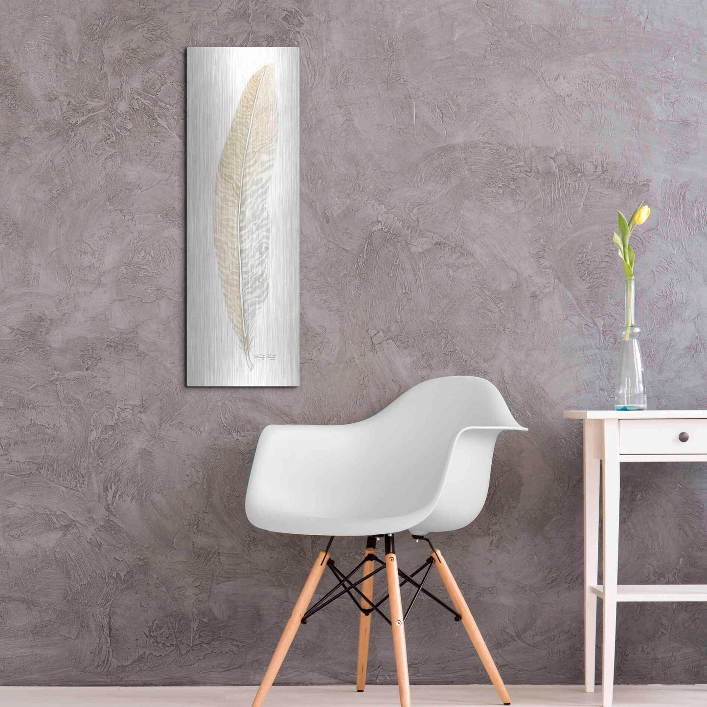 Luxe Metal Art 'Tonal Feather I' by Cindy Jacobs, Metal Wall Art,12x36