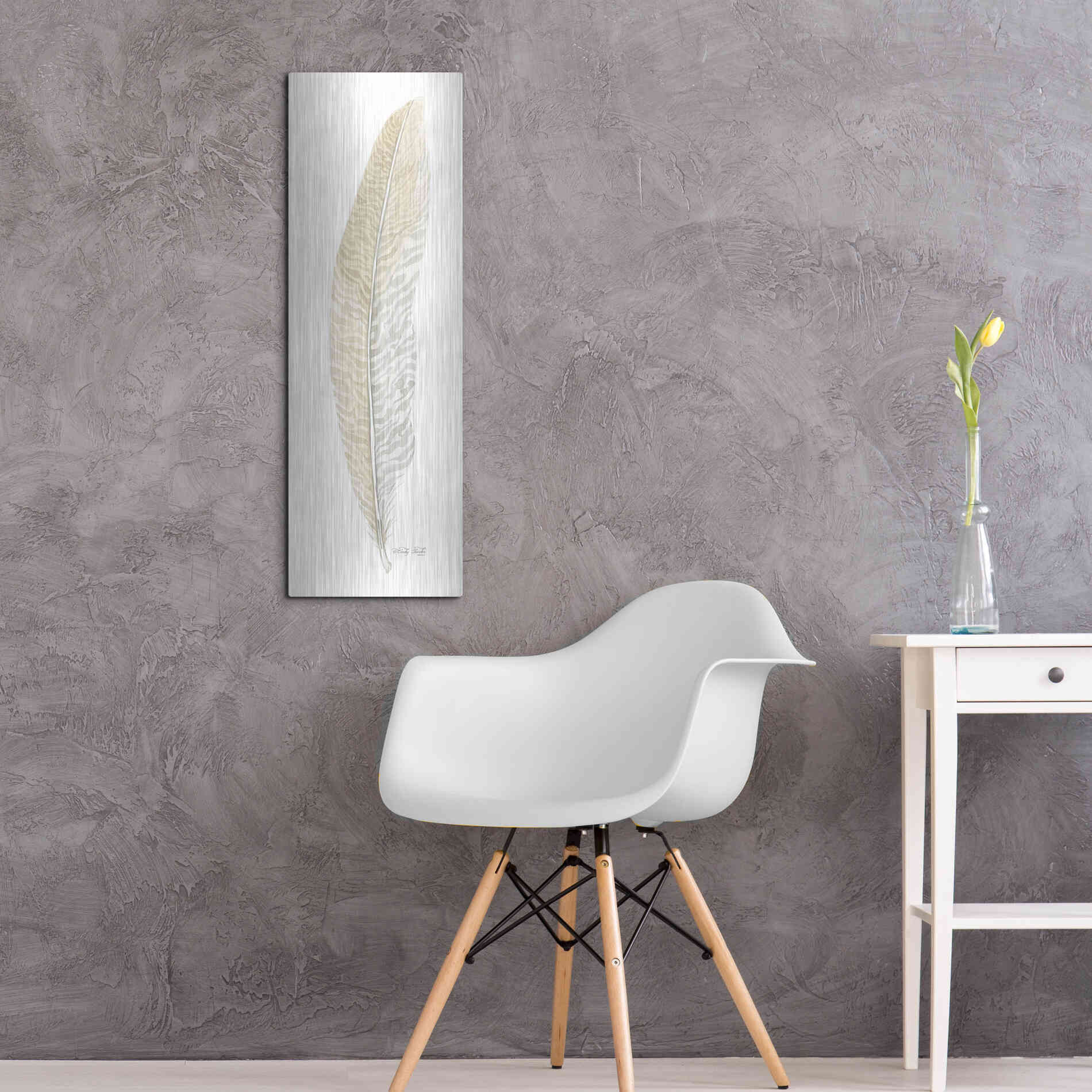 Luxe Metal Art 'Tonal Feather I' by Cindy Jacobs, Metal Wall Art,12x36