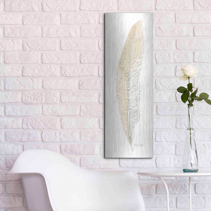 Luxe Metal Art 'Tonal Feather I' by Cindy Jacobs, Metal Wall Art,12x36