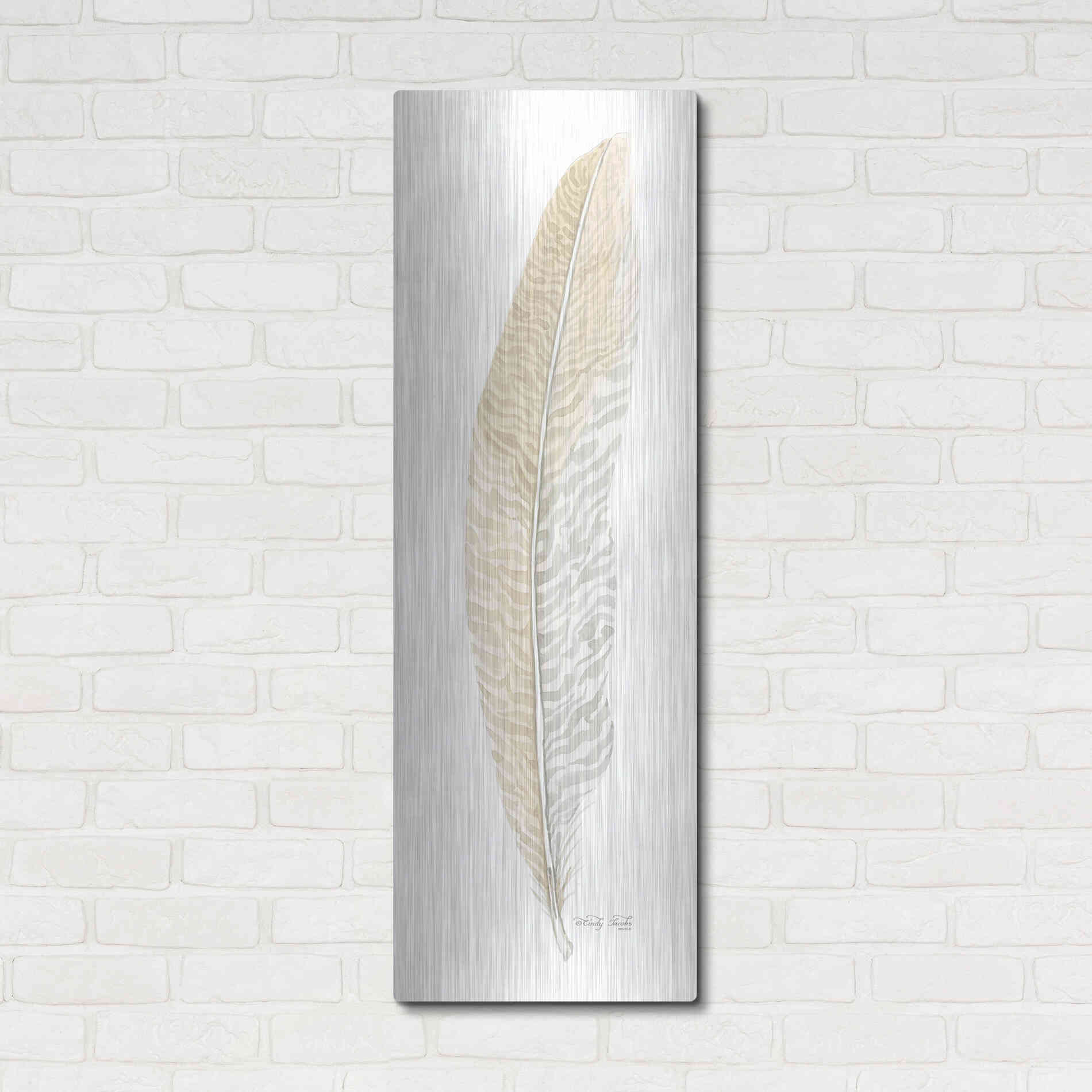 Luxe Metal Art 'Tonal Feather I' by Cindy Jacobs, Metal Wall Art,16x48