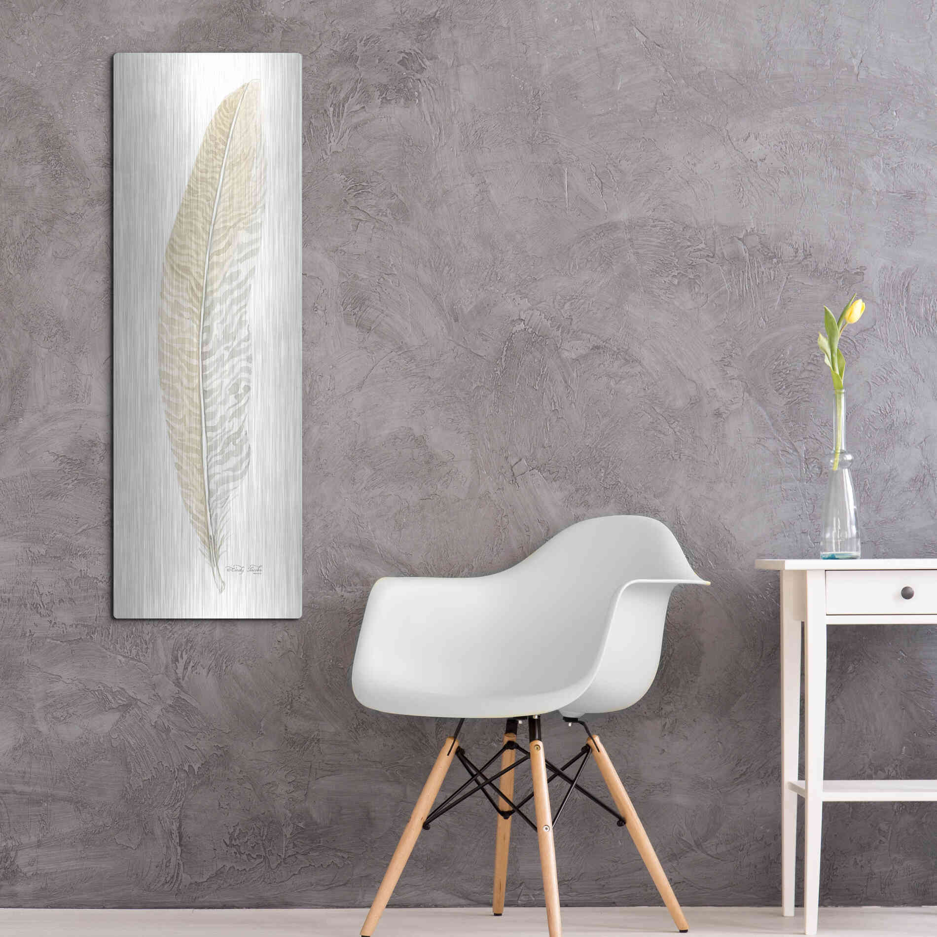 Luxe Metal Art 'Tonal Feather I' by Cindy Jacobs, Metal Wall Art,16x48