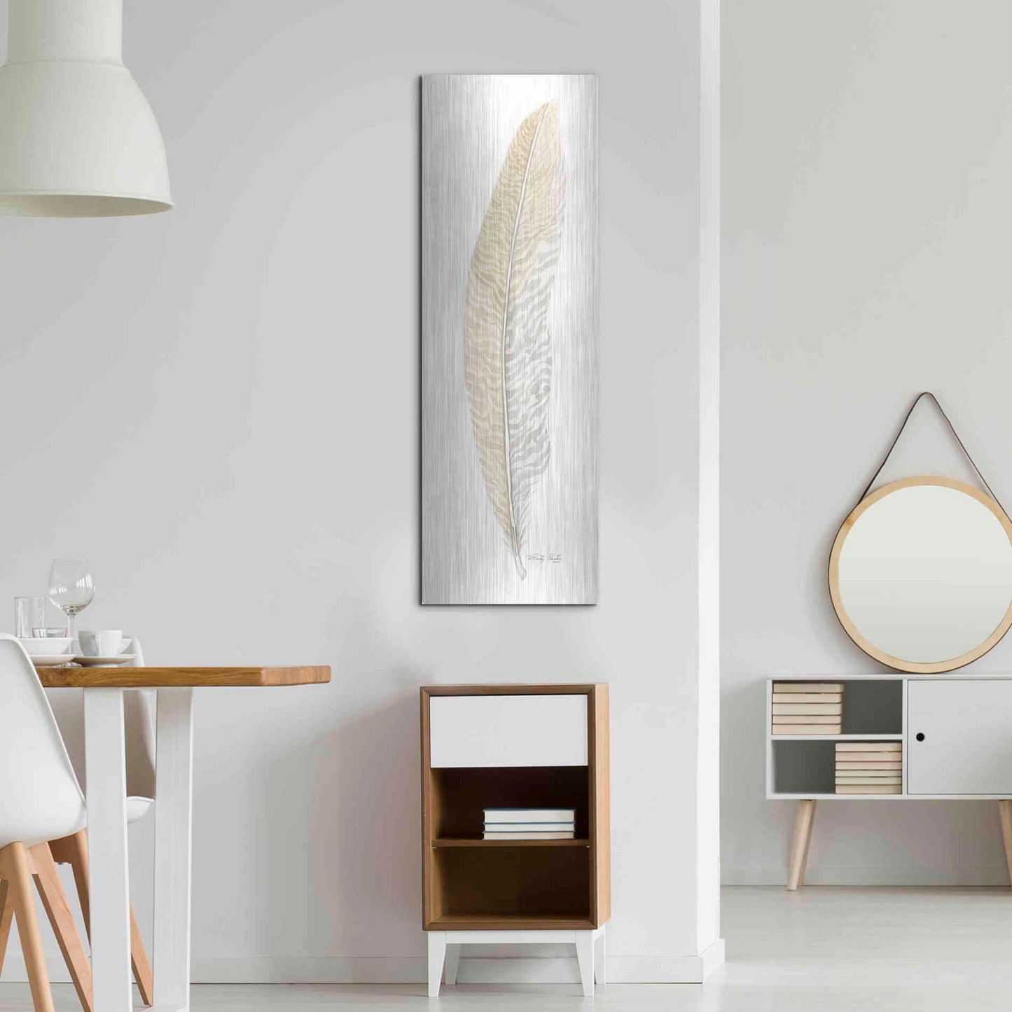 Luxe Metal Art 'Tonal Feather I' by Cindy Jacobs, Metal Wall Art,16x48