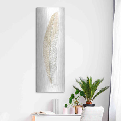 Luxe Metal Art 'Tonal Feather I' by Cindy Jacobs, Metal Wall Art,16x48