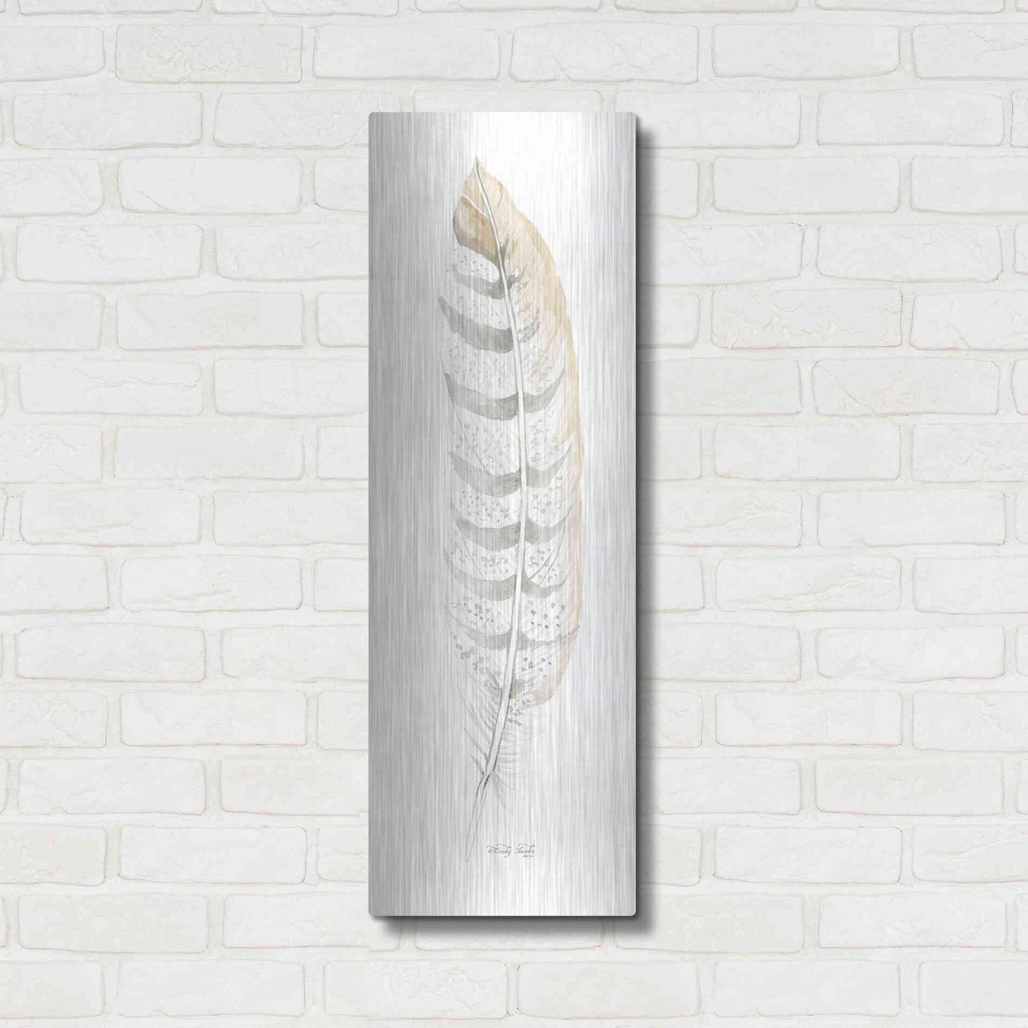 Luxe Metal Art 'Tonal Feather II' by Cindy Jacobs, Metal Wall Art,12x36
