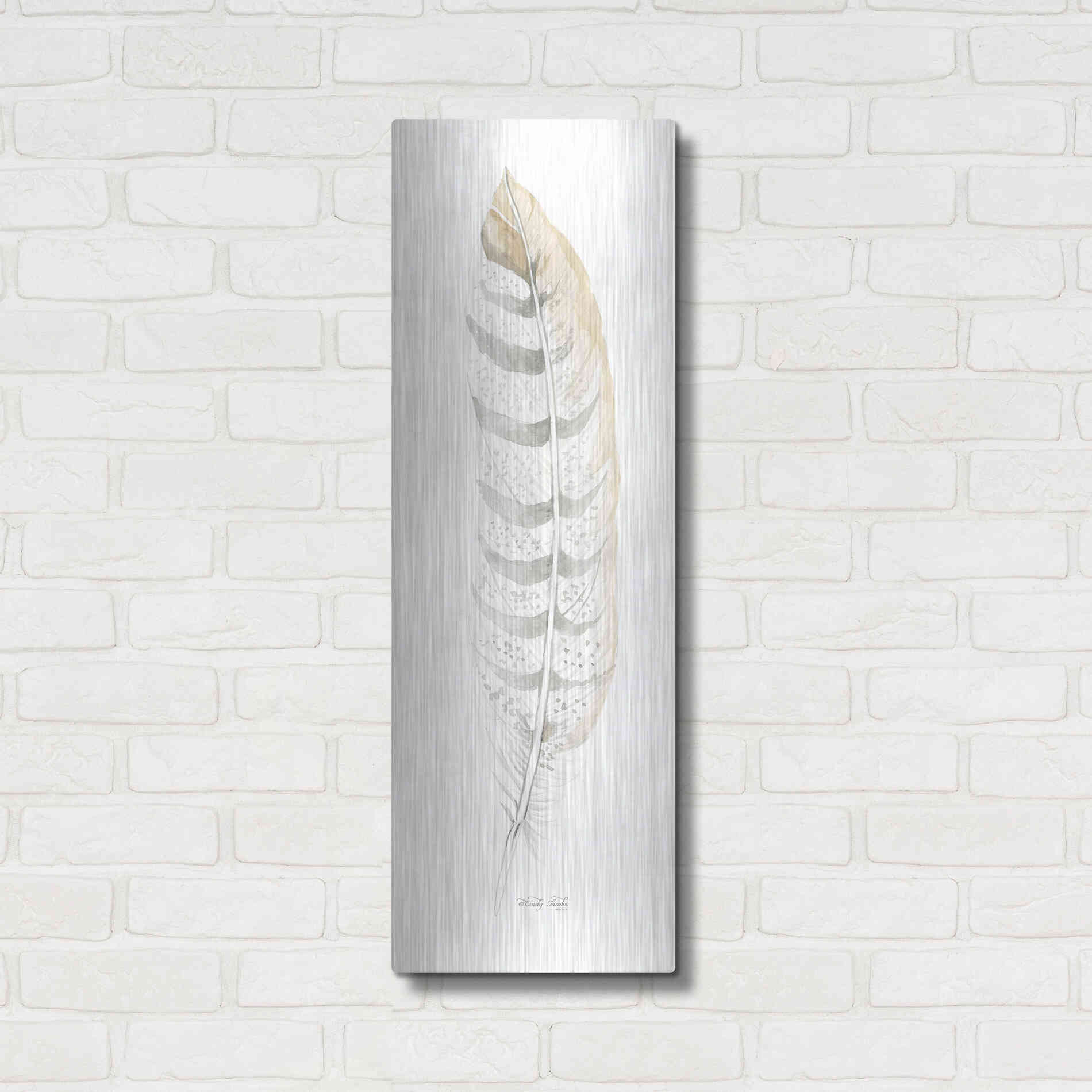 Luxe Metal Art 'Tonal Feather II' by Cindy Jacobs, Metal Wall Art,12x36
