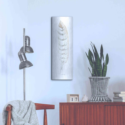 Luxe Metal Art 'Tonal Feather II' by Cindy Jacobs, Metal Wall Art,12x36