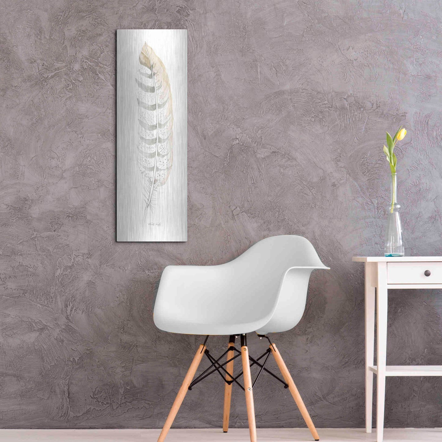 Luxe Metal Art 'Tonal Feather II' by Cindy Jacobs, Metal Wall Art,12x36